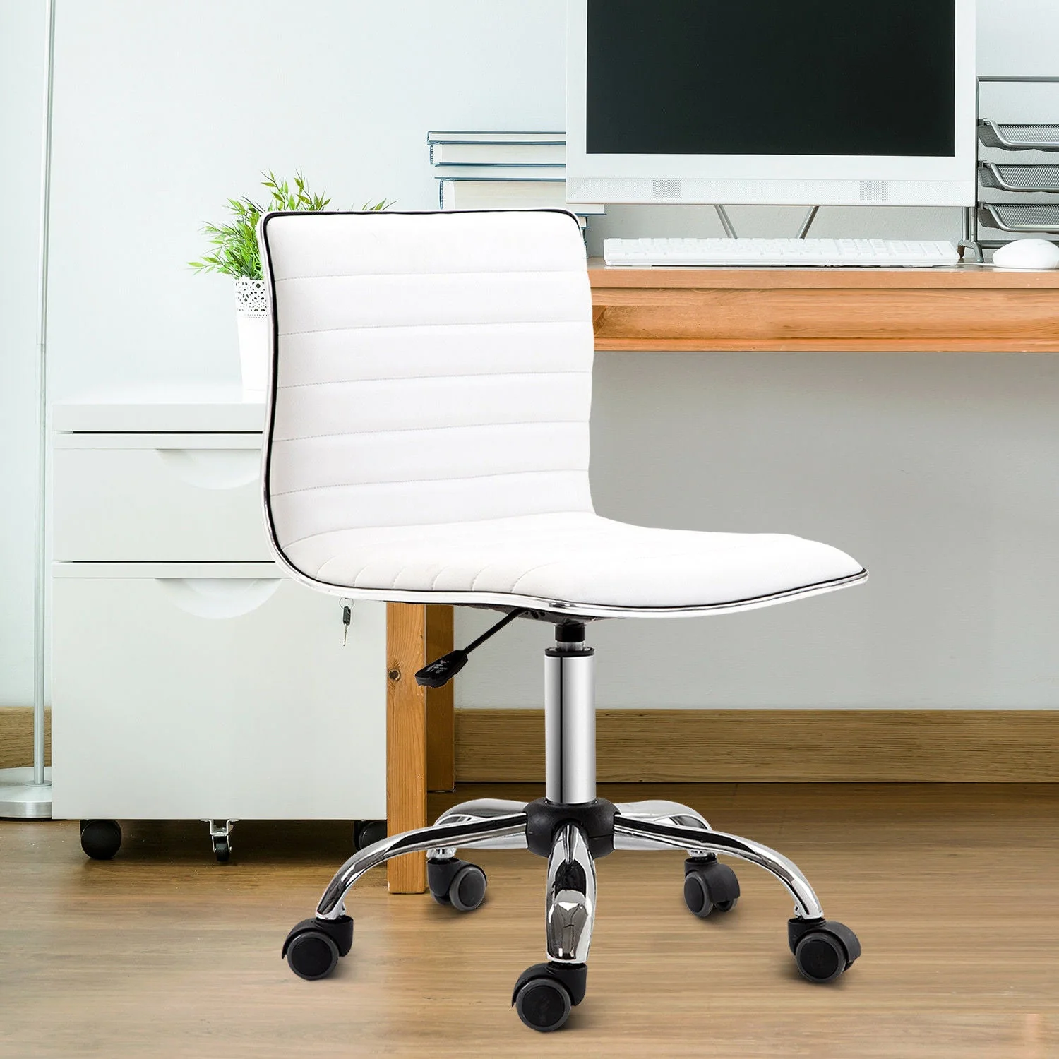 Armless Mid-Back Adjustable Office Chair-White - Image 2