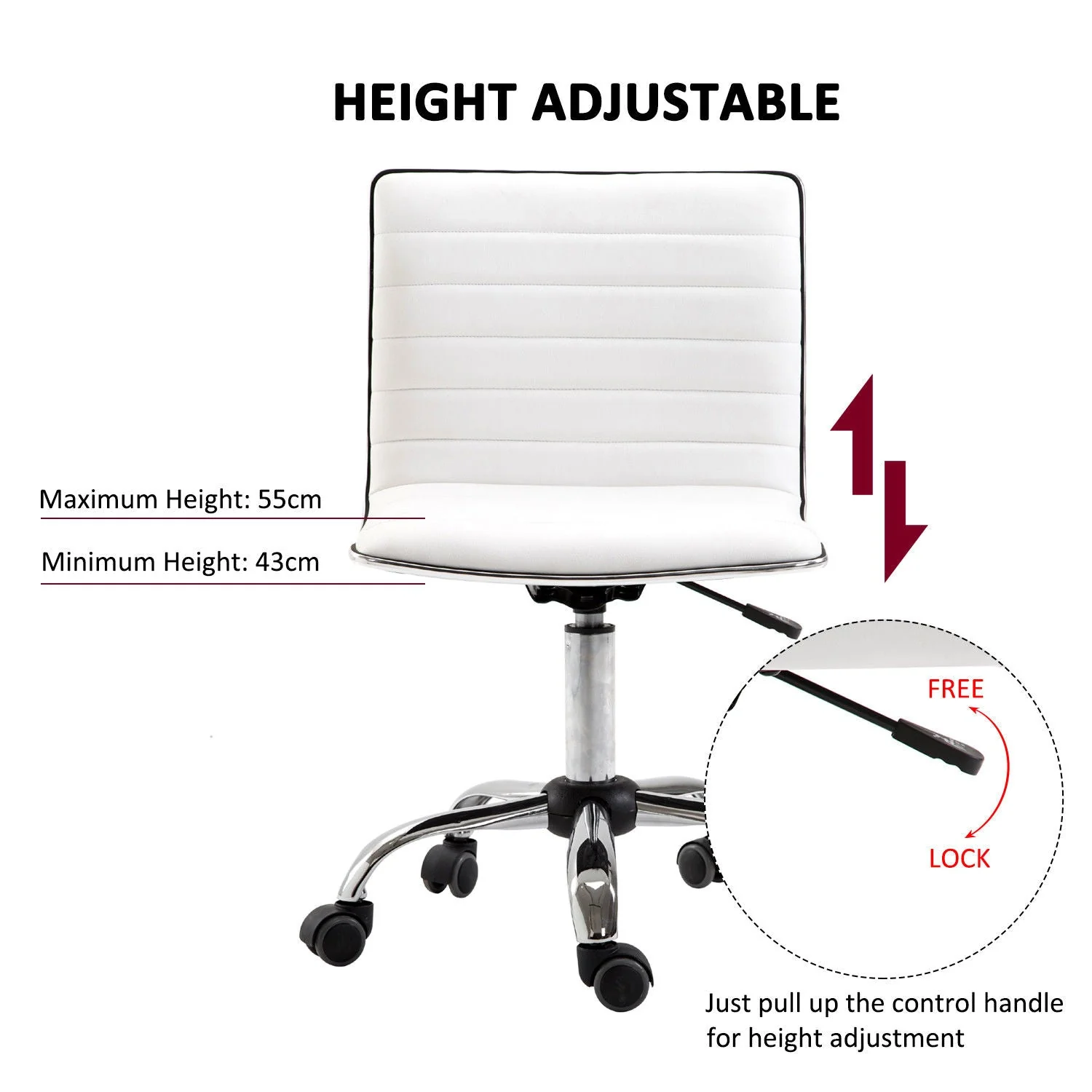 Armless Mid-Back Adjustable Office Chair-White - Image 4
