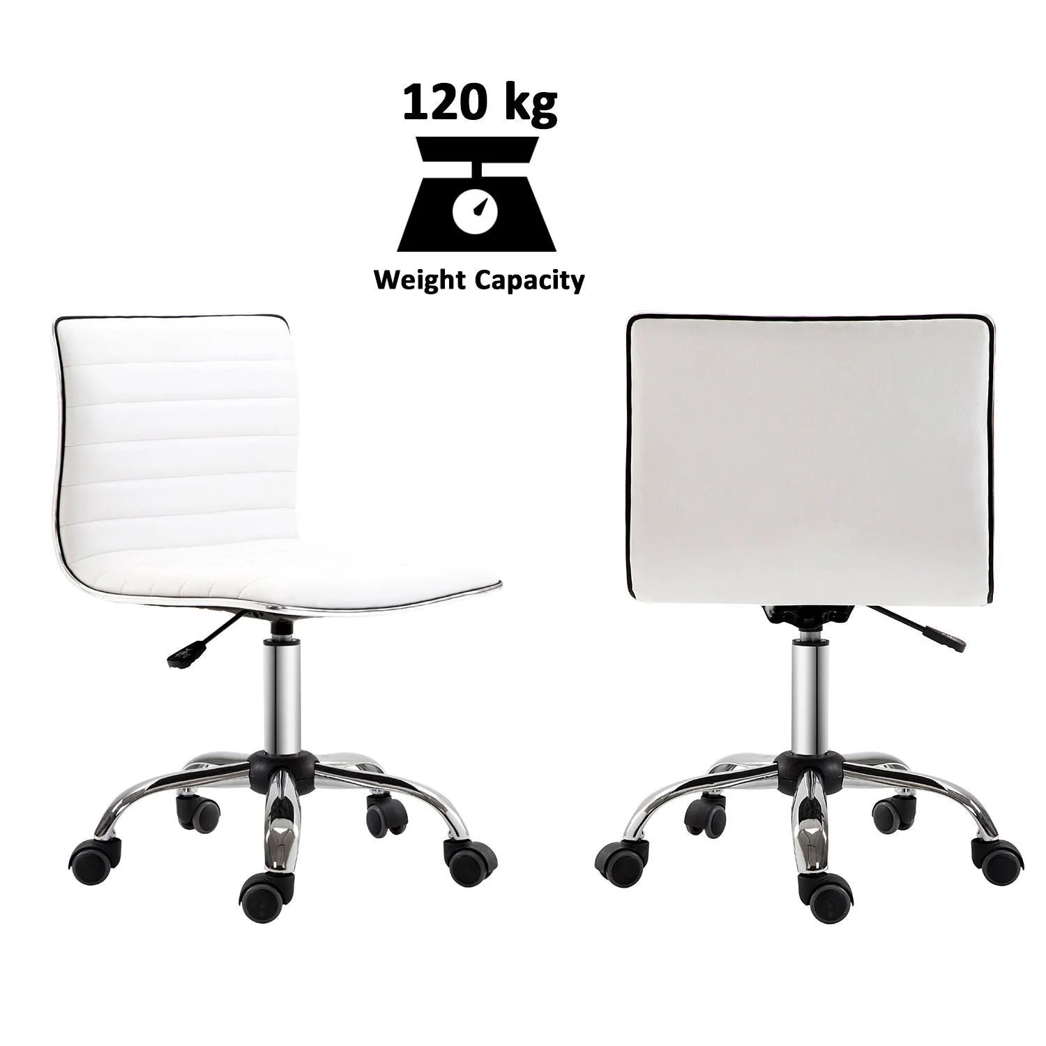 Armless Mid-Back Adjustable Office Chair-White - Image 5