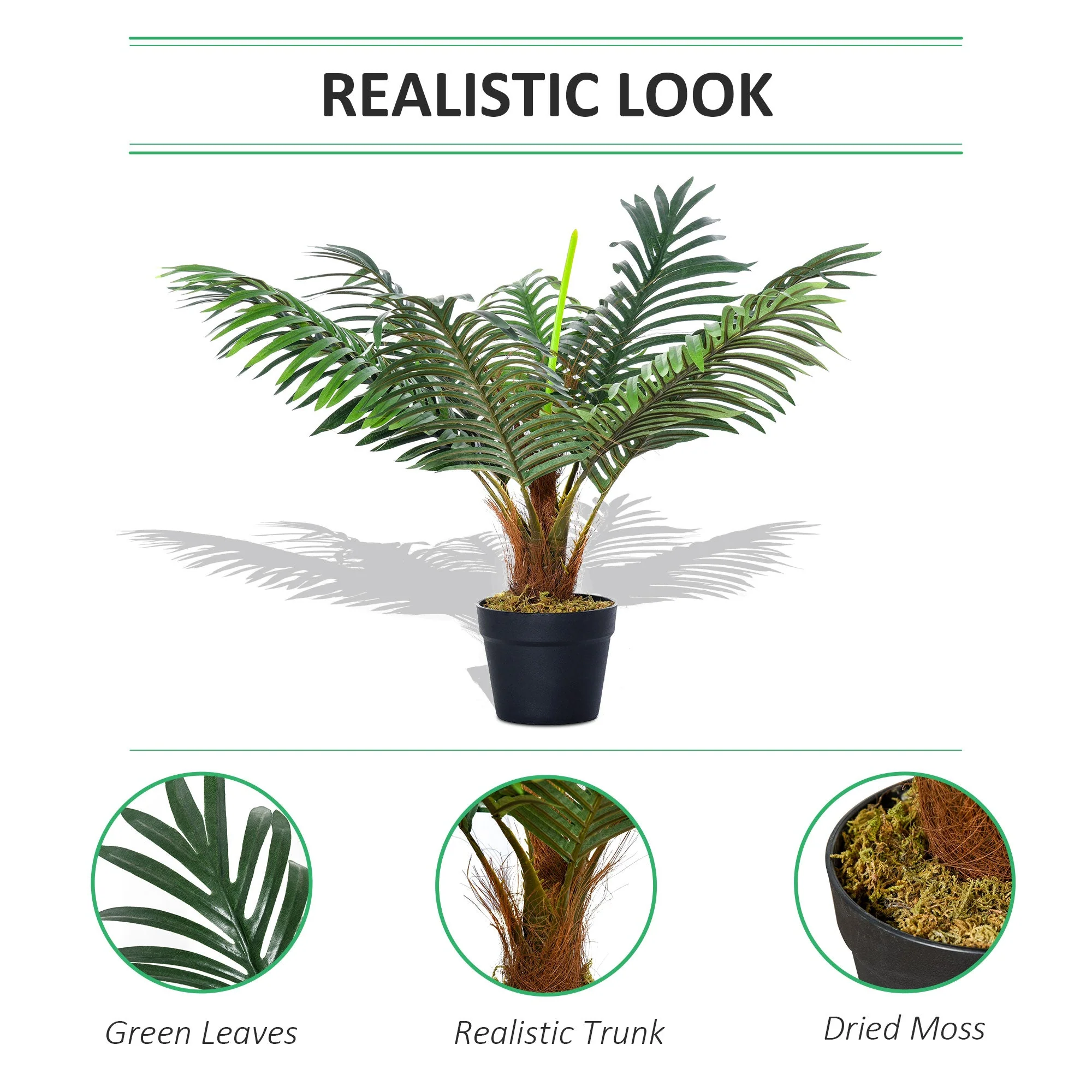 Artificial Palm Plant Realistic Fake Tree Potted Home Office Décor 60cm - Image 5