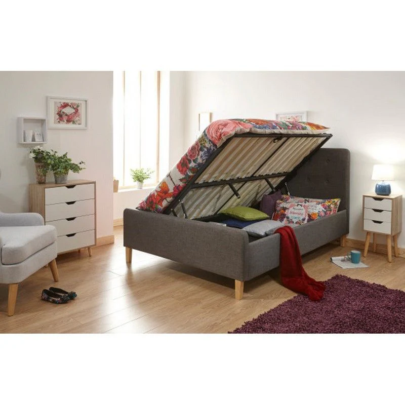 Ashbourne King Size Ottoman Bed Fabric Grey 5 x 7ft - Image 2