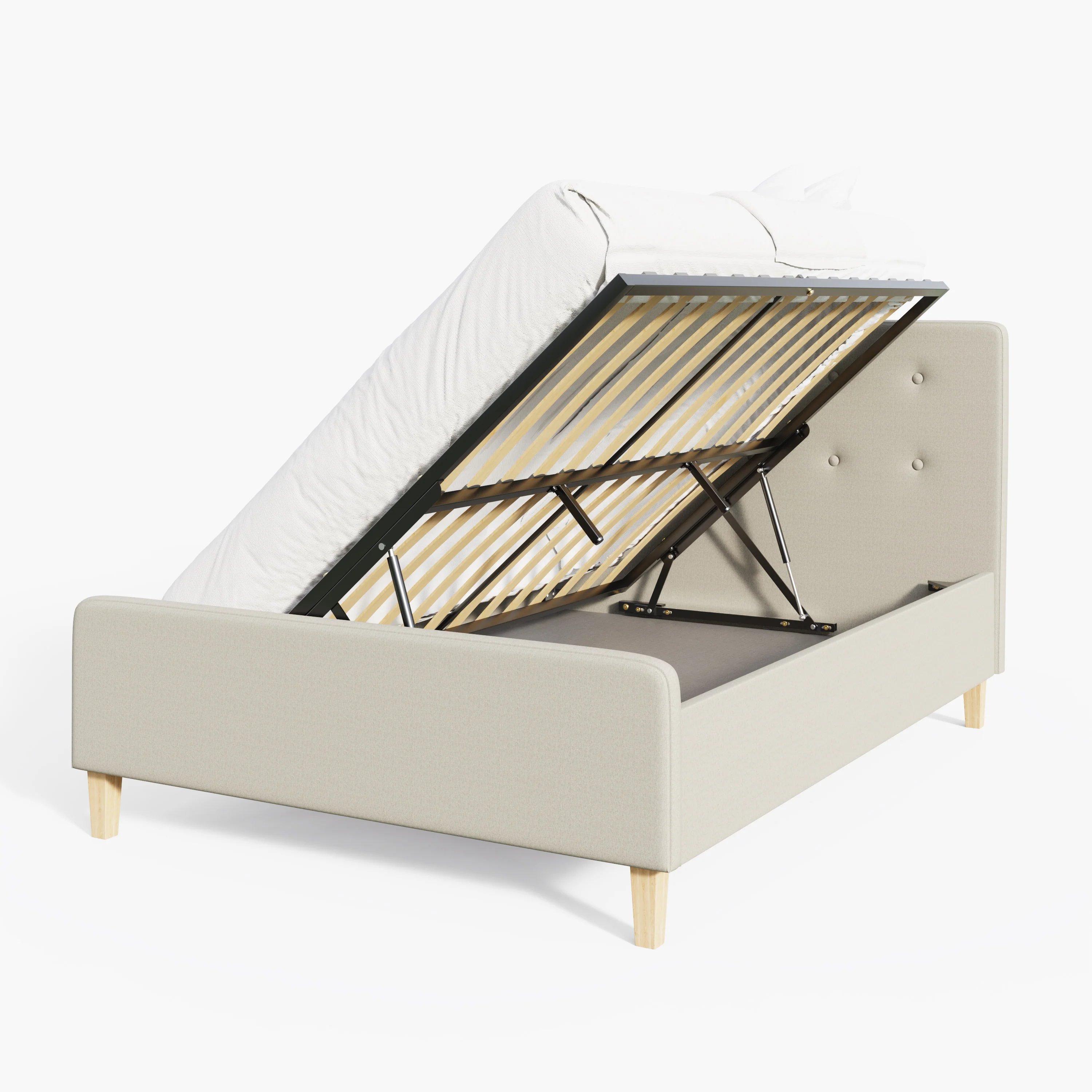 Ashbourne Double Ottoman Bed Wood & Fabric Natural 5 x 7ft - Image 2