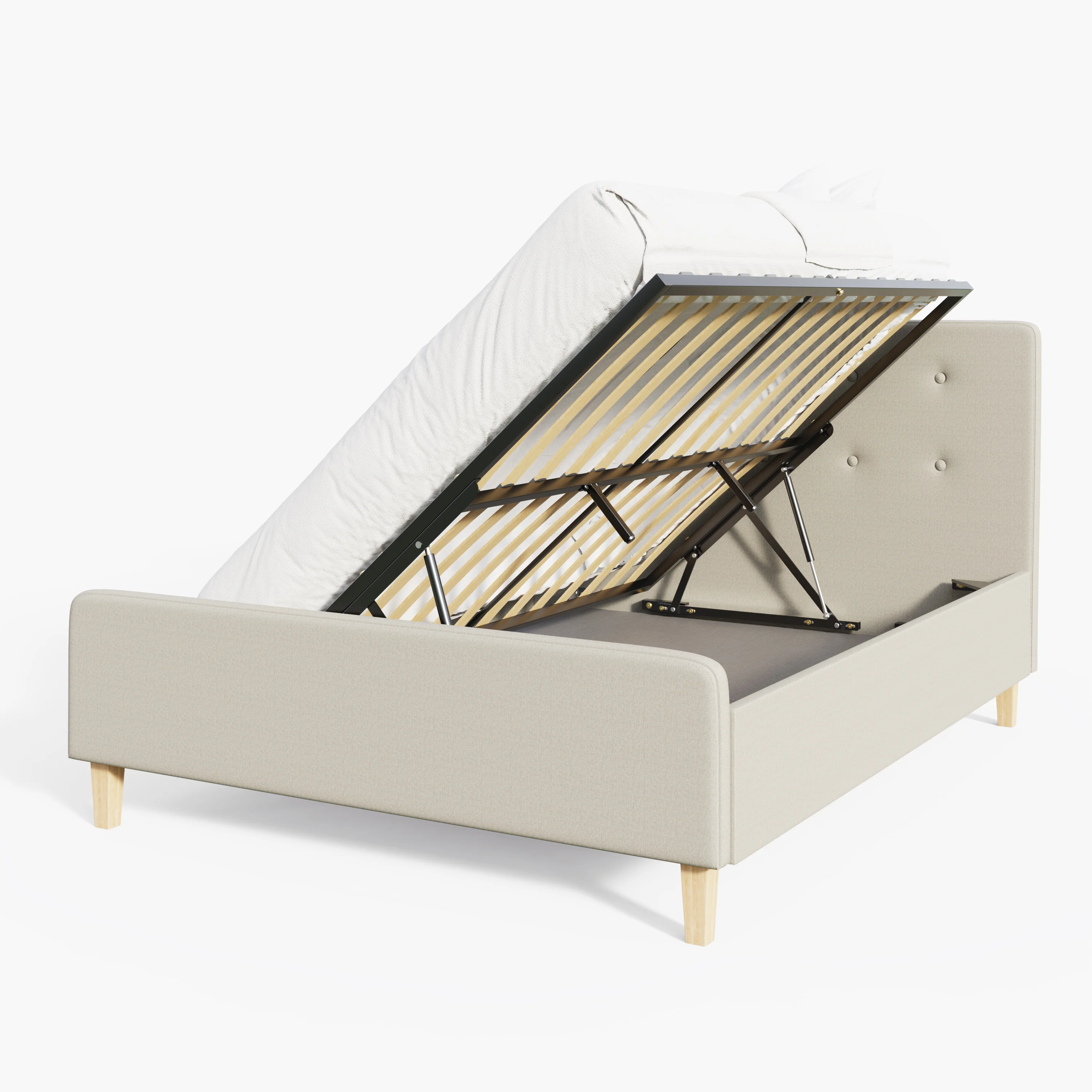 Ashbourne King Size Ottoman Bed Wood & Fabric Natural 5 x 7ft - Image 2