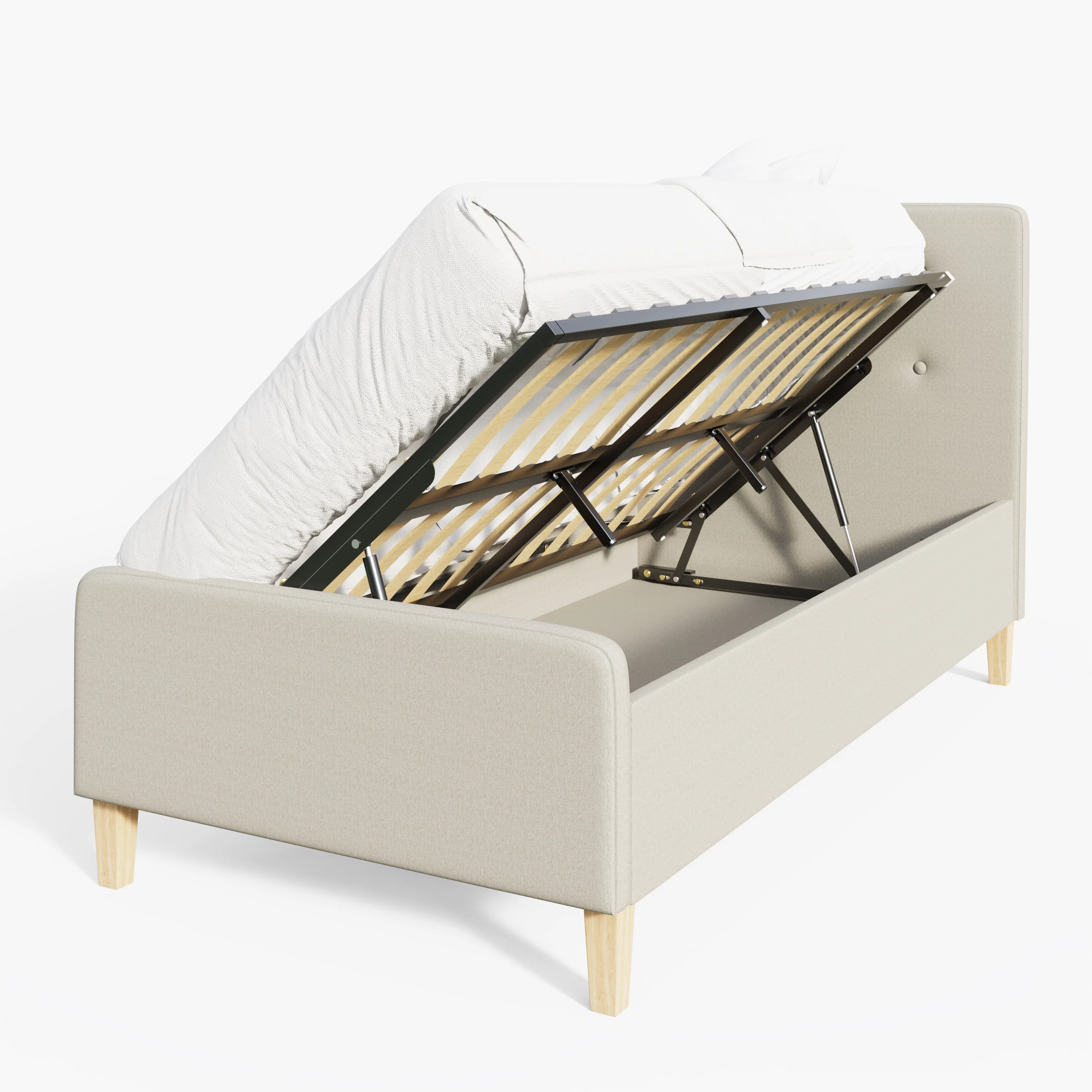 Ashbourne Single Ottoman Bed Wood & Fabric Natural 3 x 7ft - Image 2