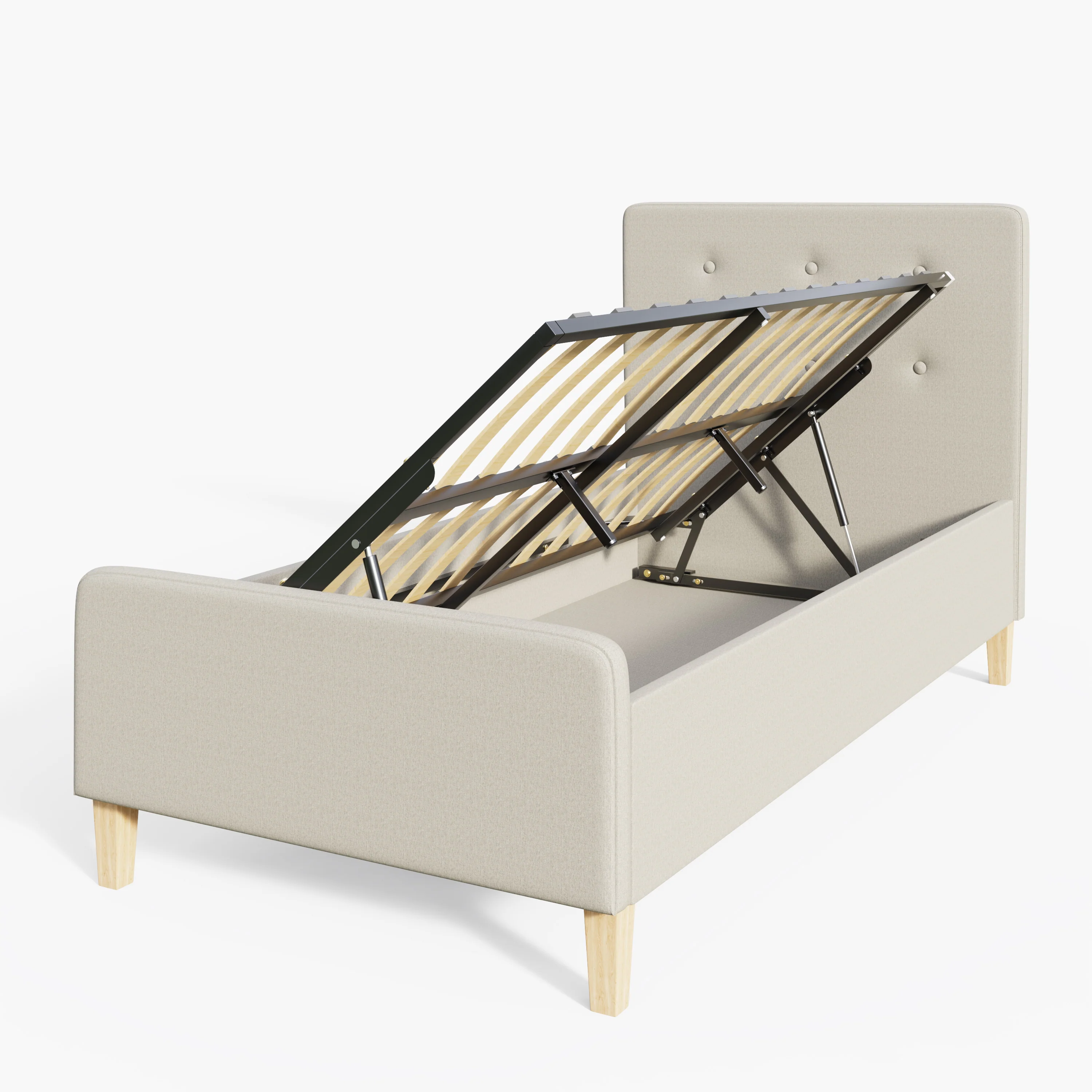 Ashbourne Single Ottoman Bed Wood & Fabric Natural 3 x 7ft - Image 4