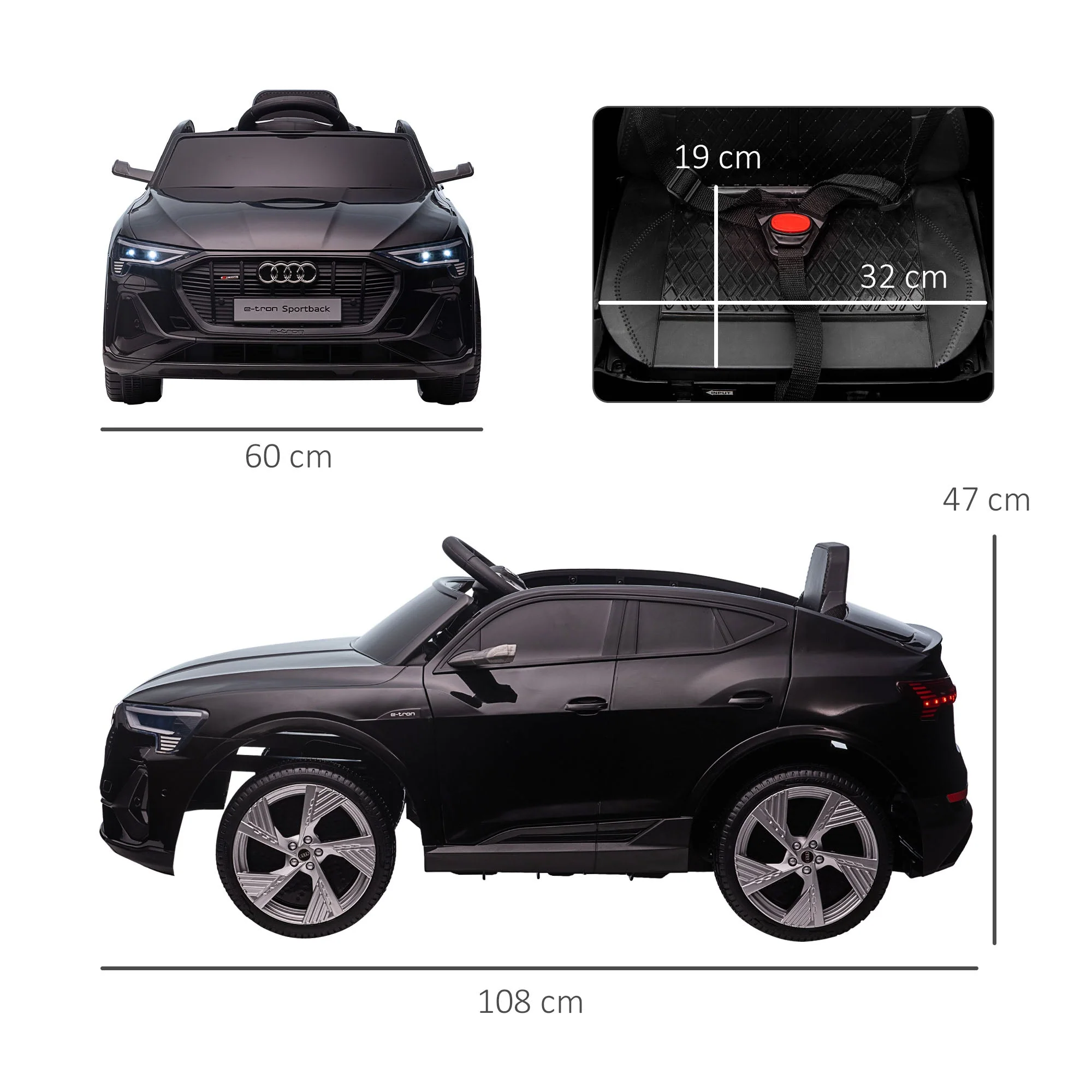 Audi E-tron Licensed 12V Kids Electric Ride On Car with Parental Remote Music Lights MP3 Suspension Wheels for 3-5 Years Black - Image 3