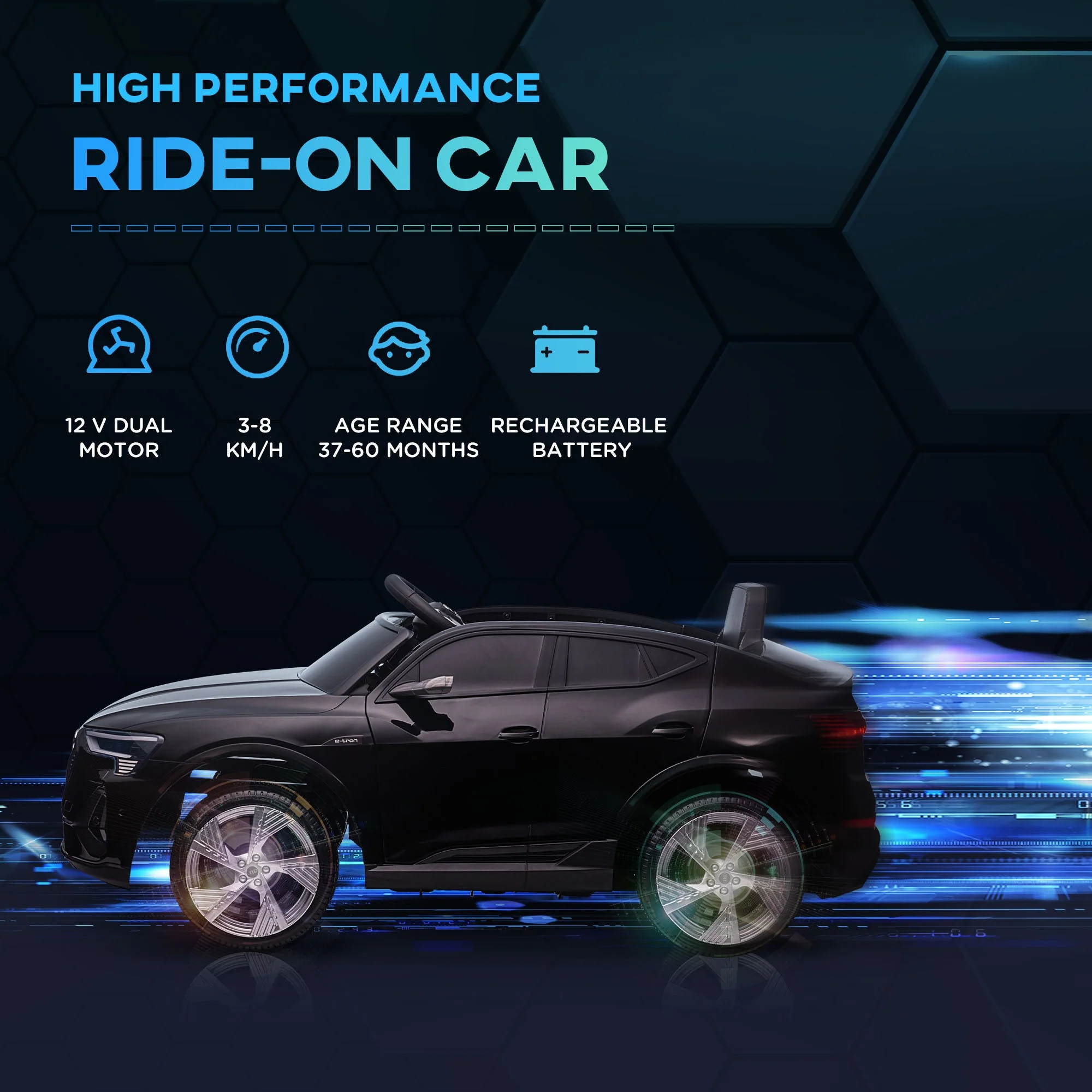 Audi E-tron Licensed 12V Kids Electric Ride On Car with Parental Remote Music Lights MP3 Suspension Wheels for 3-5 Years Black - Image 4