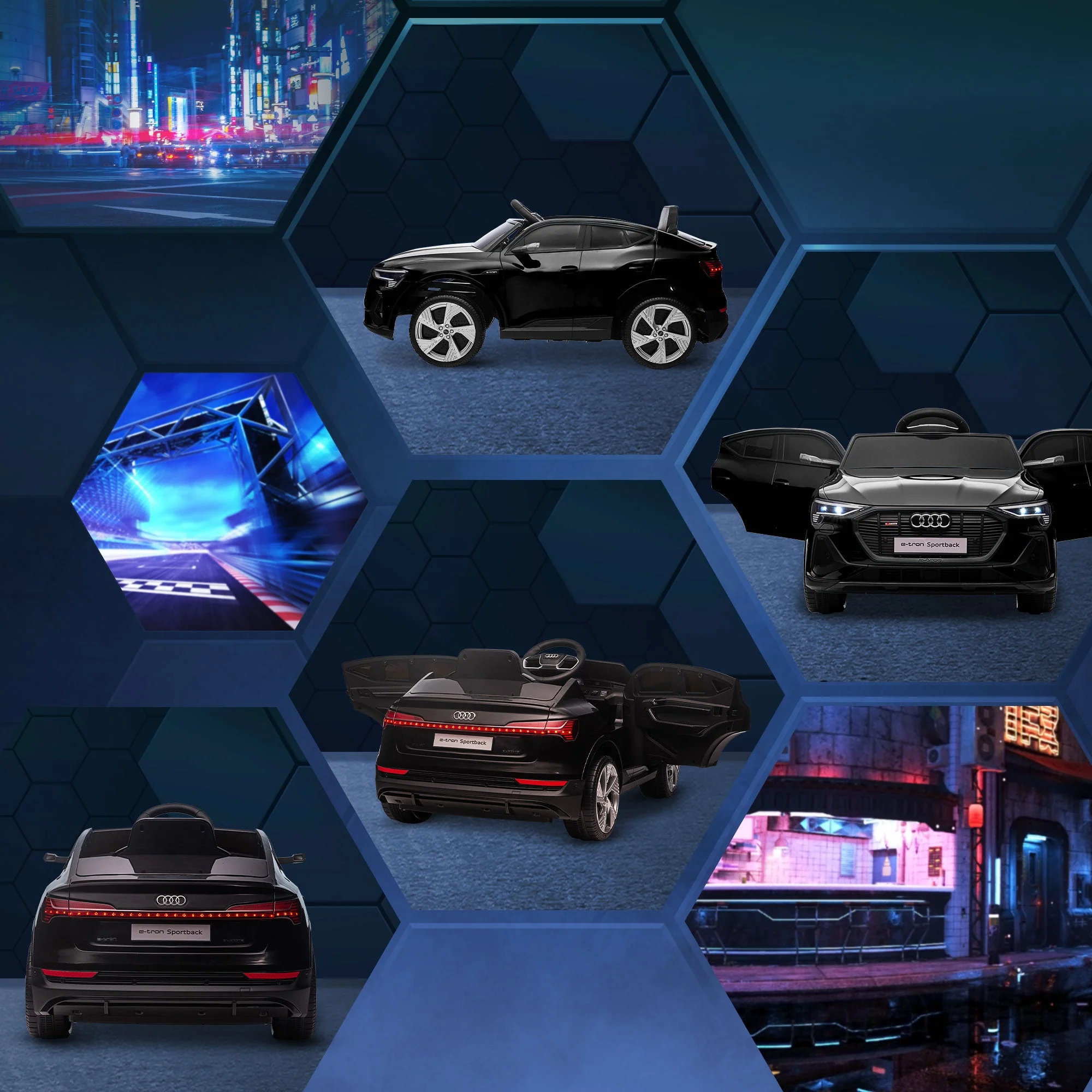 Audi E-tron Licensed 12V Kids Electric Ride On Car with Parental Remote Music Lights MP3 Suspension Wheels for 3-5 Years Black - Image 9