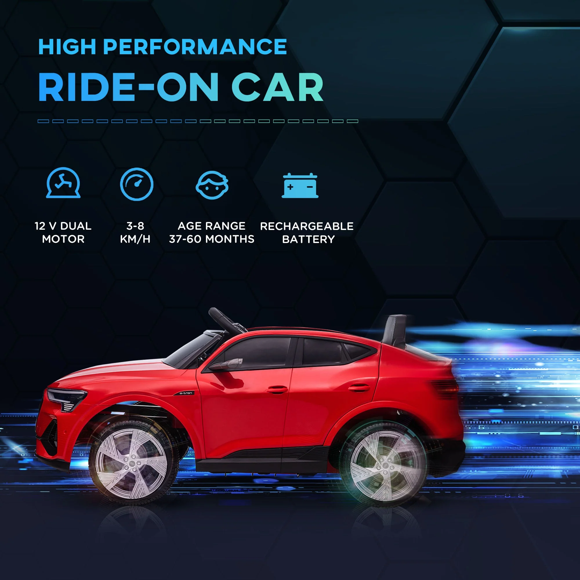 Audi E-tron Licensed 12V Kids Electric Ride On Car with Parental Remote Music Lights MP3 Suspension Wheels for 3-5 Years Red - Image 3