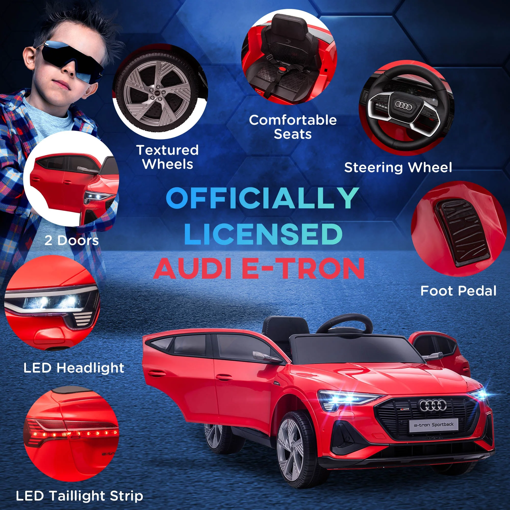 Audi E-tron Licensed 12V Kids Electric Ride On Car with Parental Remote Music Lights MP3 Suspension Wheels for 3-5 Years Red - Image 7