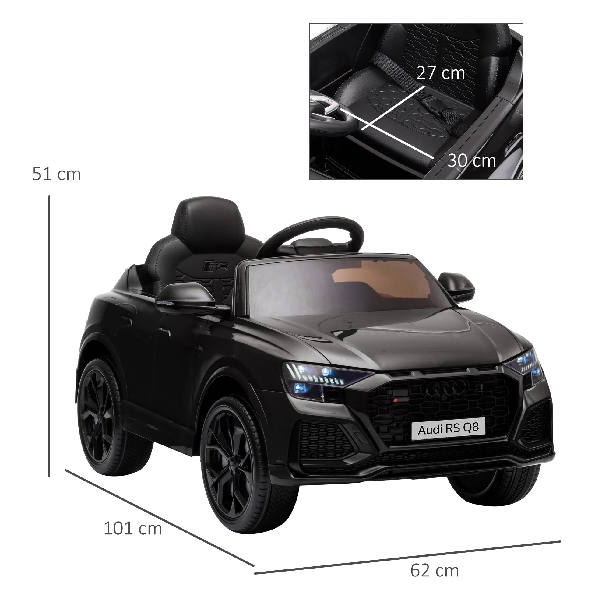 Audi RS Q8 6V Kids Electric Ride On Car Toy w/ Remote USB MP3 Bluetooth Black - Image 3