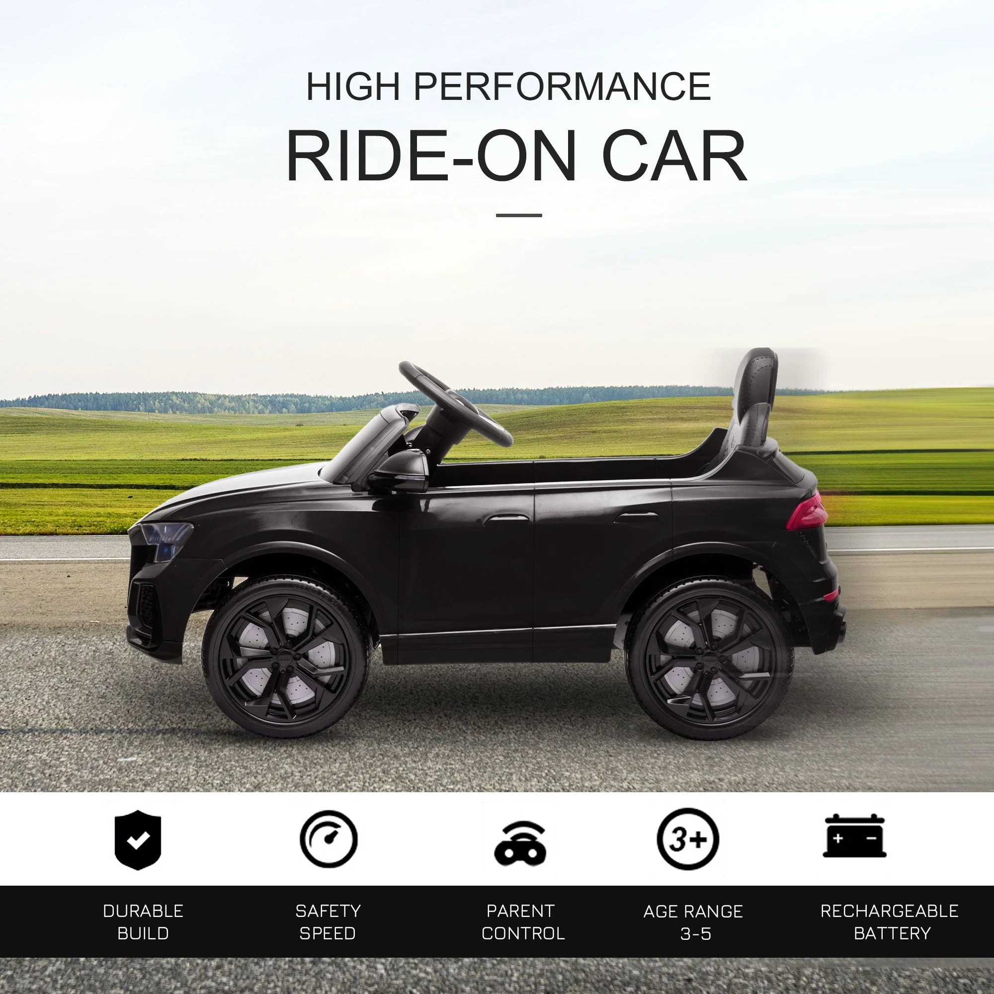 Audi RS Q8 6V Kids Electric Ride On Car Toy w/ Remote USB MP3 Bluetooth Black - Image 4