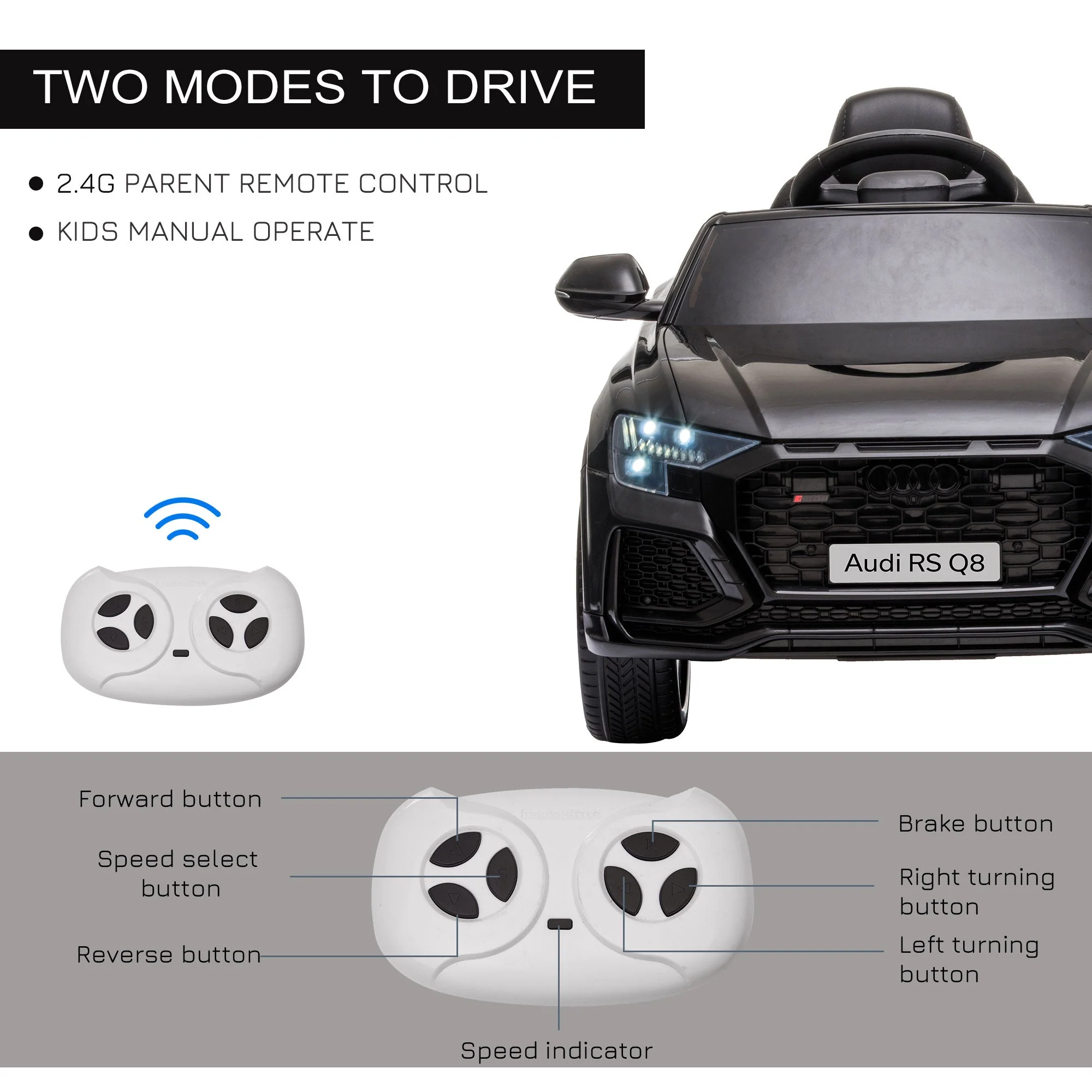 Audi RS Q8 6V Kids Electric Ride On Car Toy w/ Remote USB MP3 Bluetooth Black - Image 5