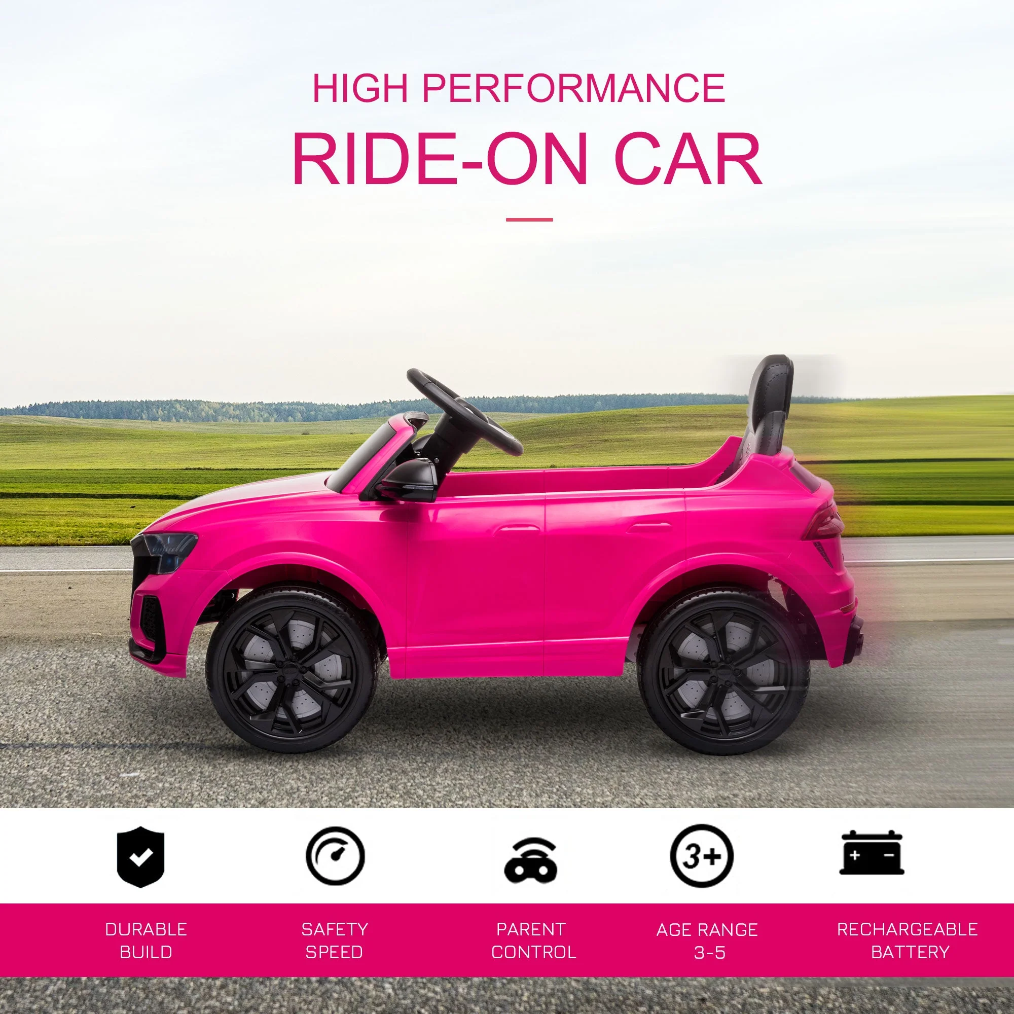 Audi RS Q8 6V Kids Electric Ride On Car Toy w/ Remote USB MP3 Bluetooth Pink - Image 4