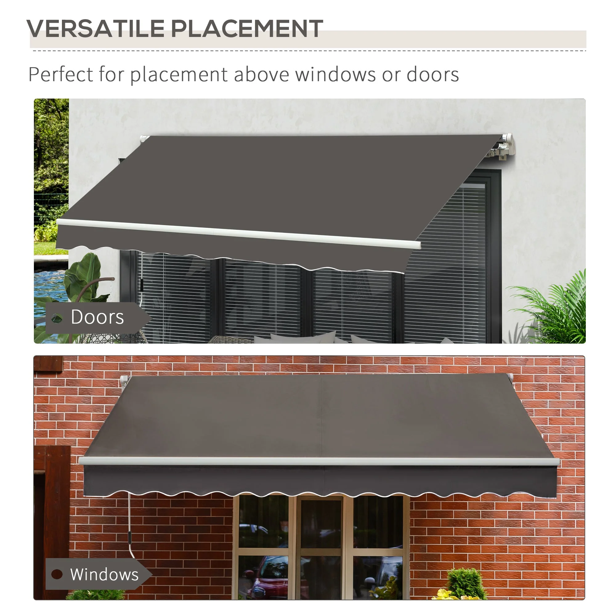 Awning Canopy Manual Retractable Porch Sun Shade Shelter 3 x 2m Grey - Image 5