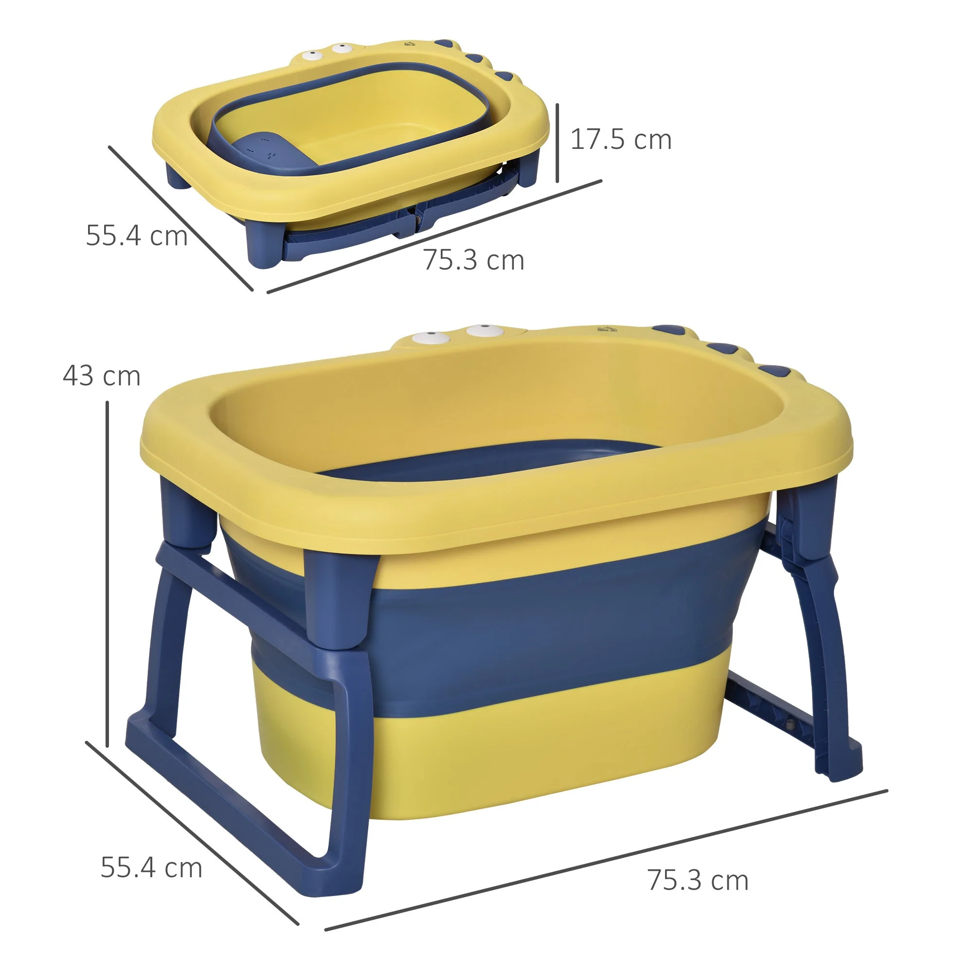 Baby Bath Tub for 0-6 Years Collapsible Non-Slip Portable with Stool Seat for Newborns Infants Toddlers Kids Crocodile Shape Yellow - Image 3