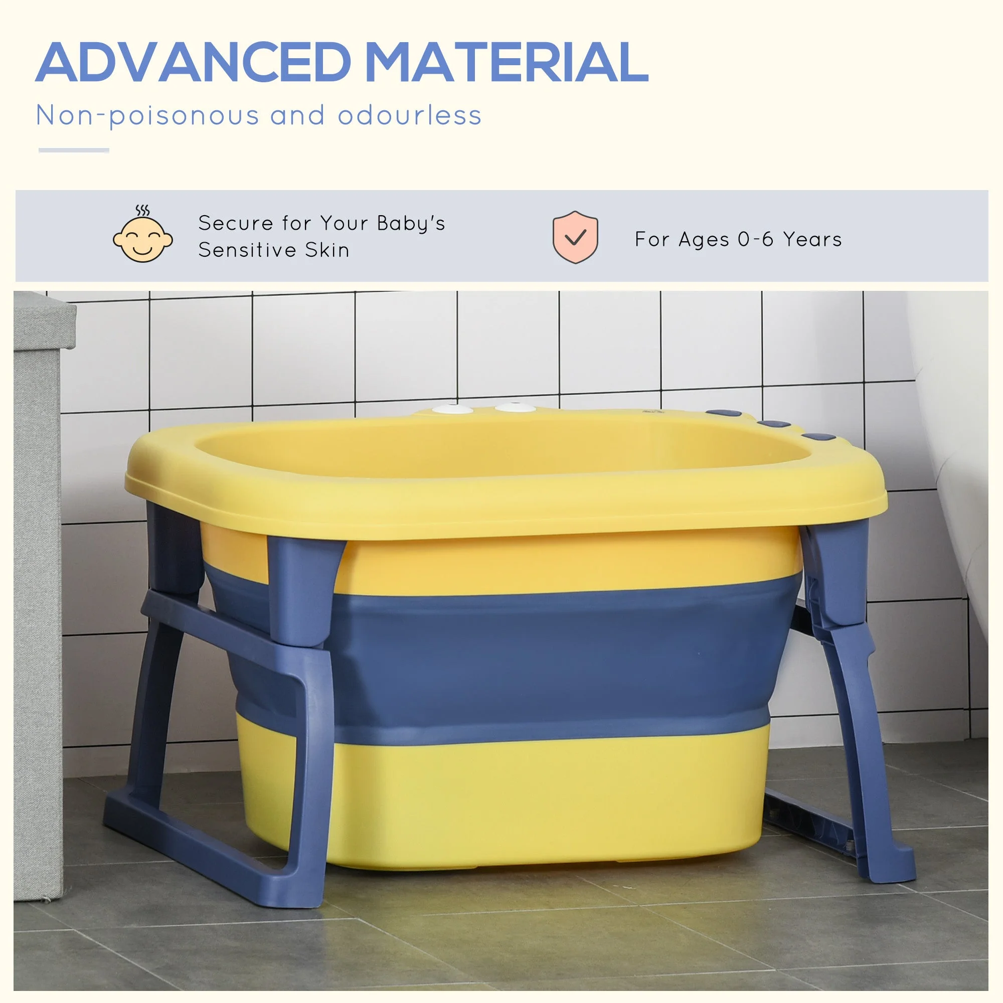 Baby Bath Tub for 0-6 Years Collapsible Non-Slip Portable with Stool Seat for Newborns Infants Toddlers Kids Crocodile Shape Yellow - Image 5