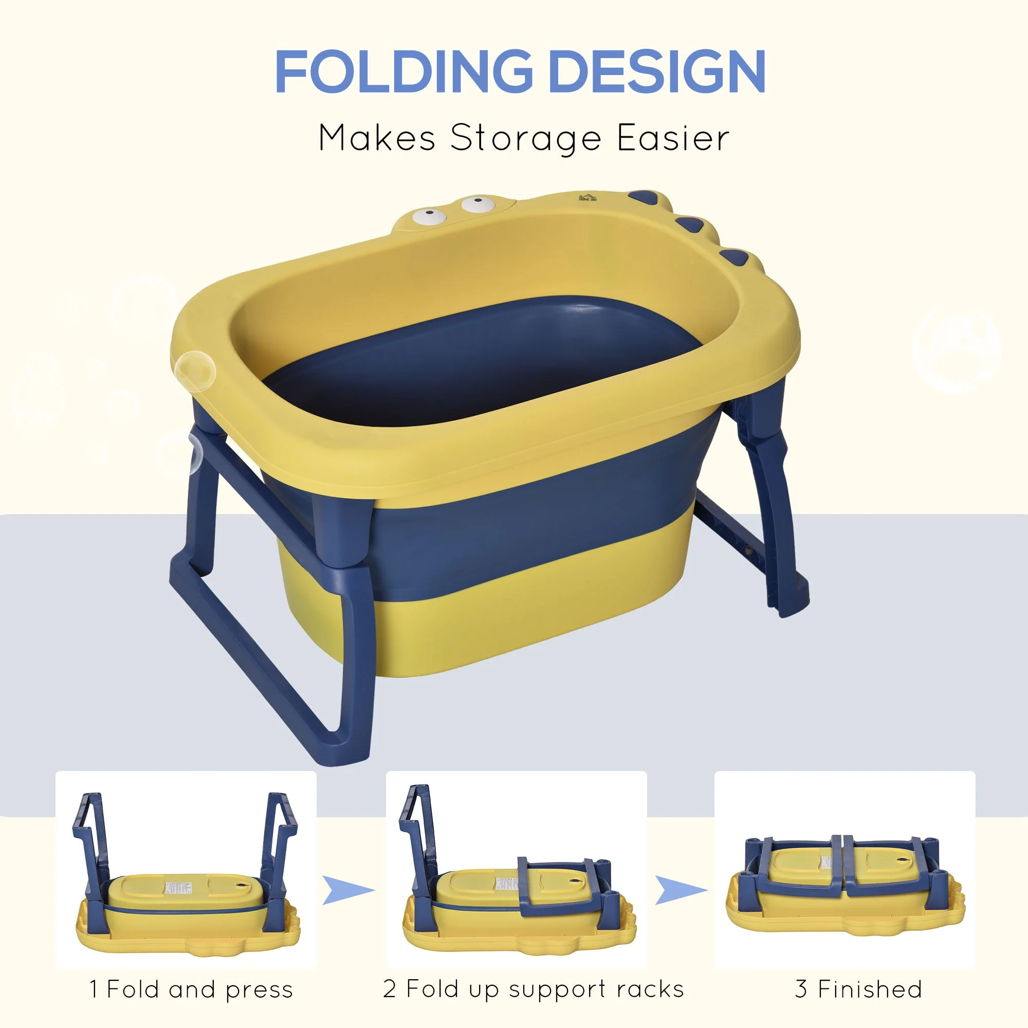 Baby Bath Tub for 0-6 Years Collapsible Non-Slip Portable with Stool Seat for Newborns Infants Toddlers Kids Crocodile Shape Yellow - Image 6