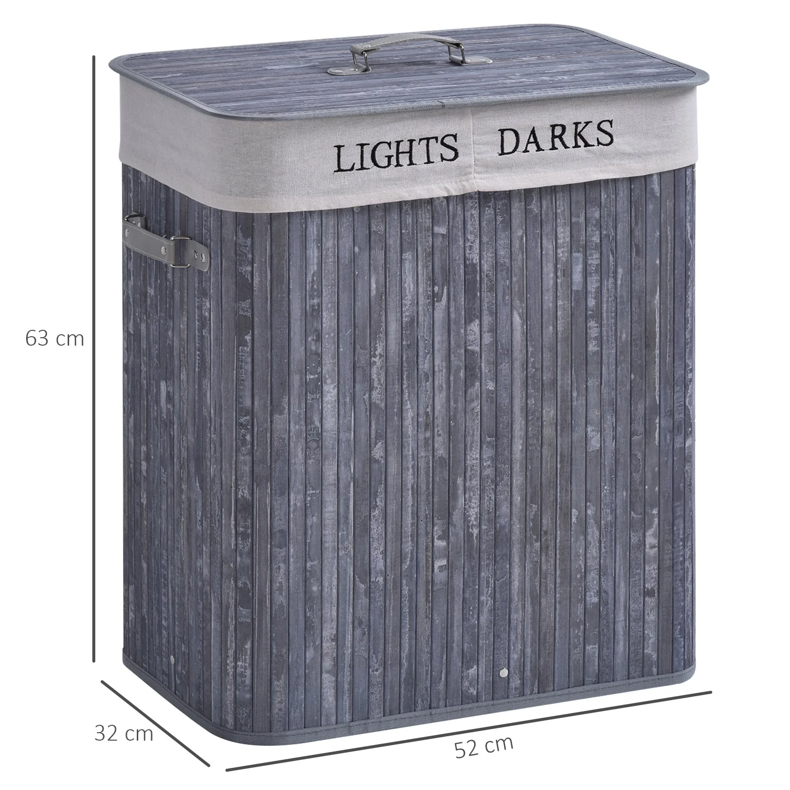 Bamboo Duo-Compartment Laundry Basket Grey - Image 3