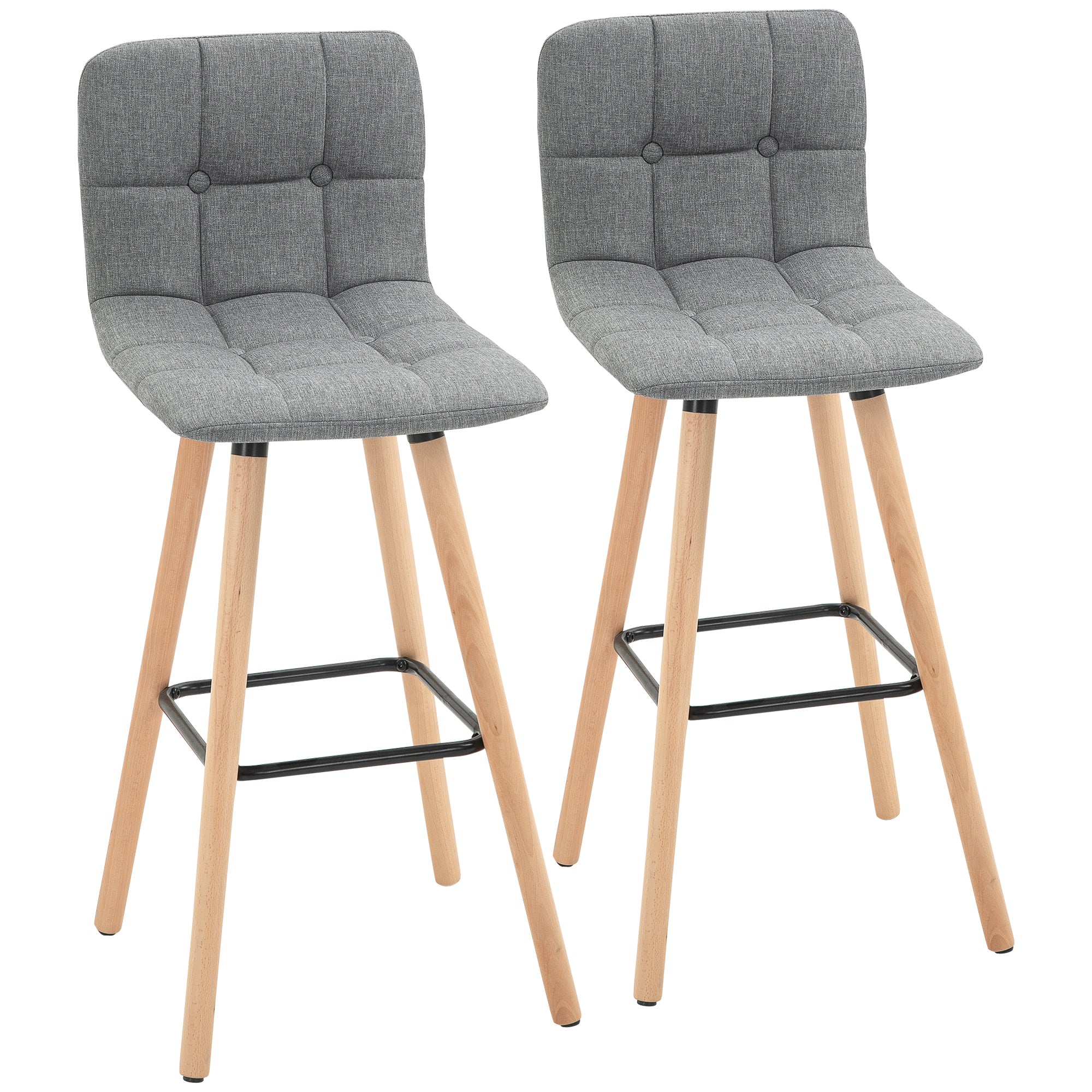 Bar stool Set of 2 Armless Button-Tufted Counter Height Bar Chairs with Wood Legs & Footrest - Image 2