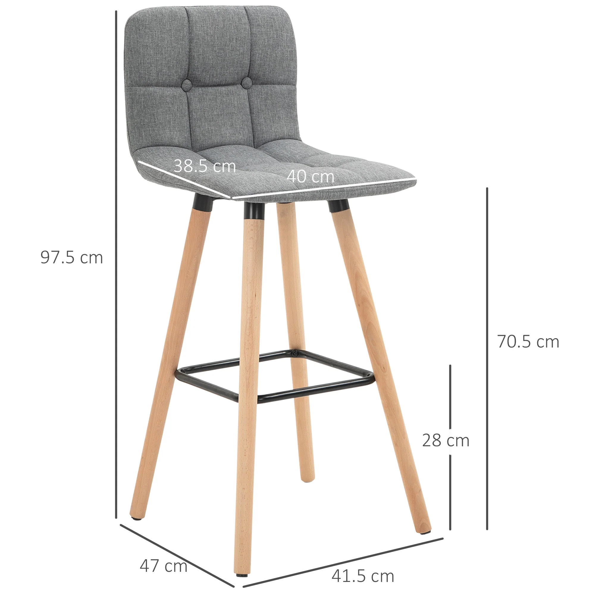 Bar stool Set of 2 Armless Button-Tufted Counter Height Bar Chairs with Wood Legs & Footrest - Image 3