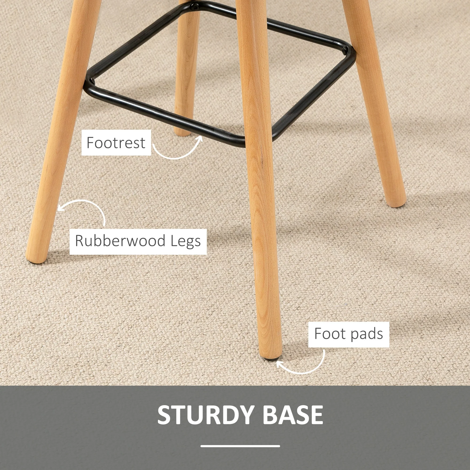 Bar stool Set of 2 Armless Button-Tufted Counter Height Bar Chairs with Wood Legs & Footrest - Image 6