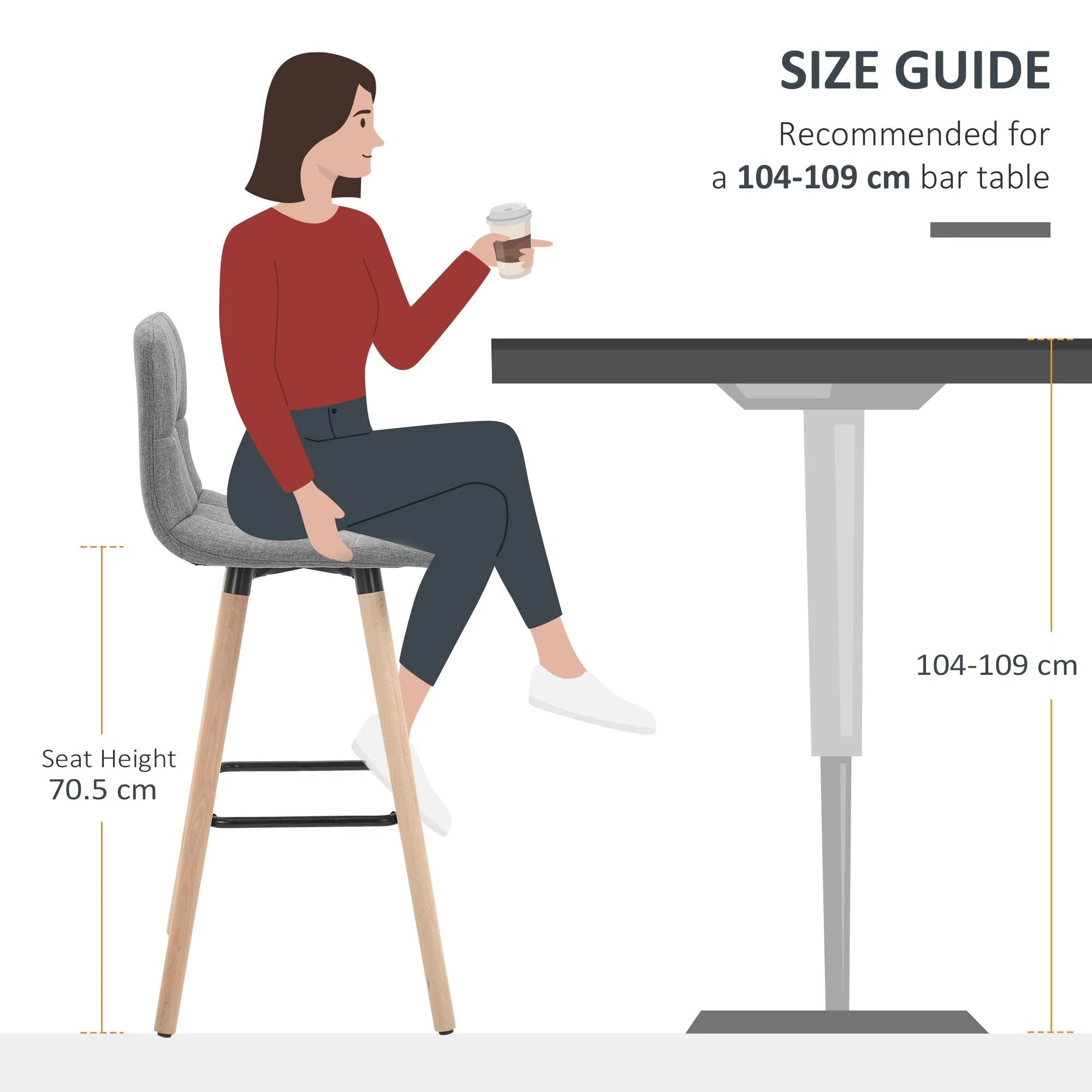 Bar stool Set of 2 Armless Button-Tufted Counter Height Bar Chairs with Wood Legs & Footrest - Image 7