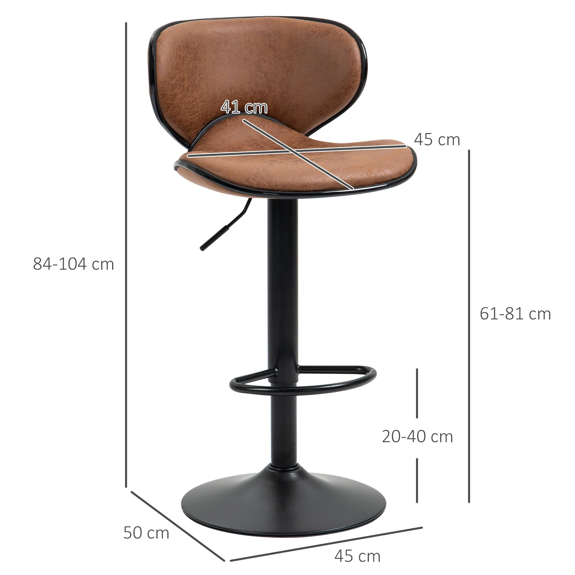 Bar Stool Set of 2 Microfiber Cloth Adjustable Height Armless Chairs with Swivel Seat - Image 3