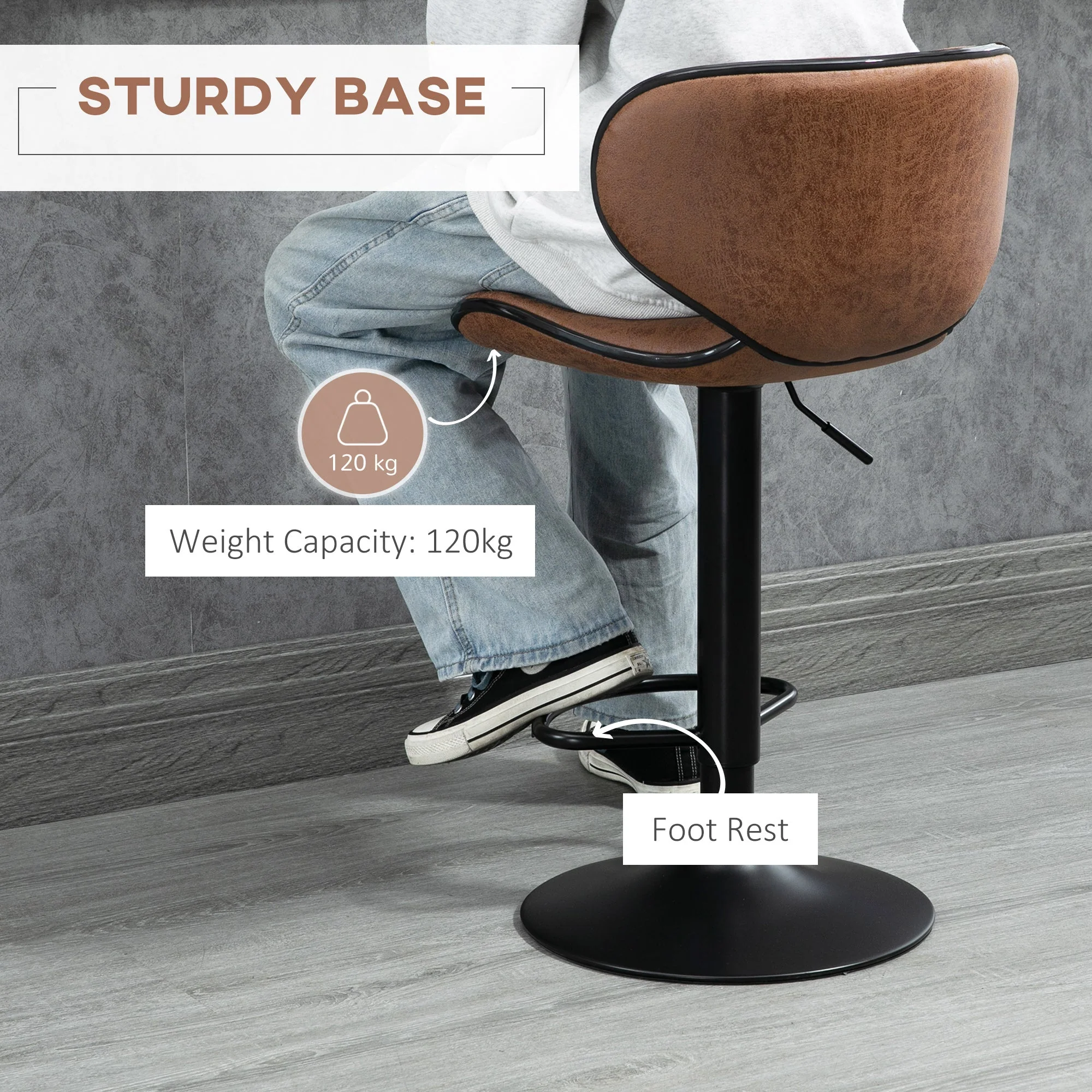 Bar Stool Set of 2 Microfiber Cloth Adjustable Height Armless Chairs with Swivel Seat - Image 6