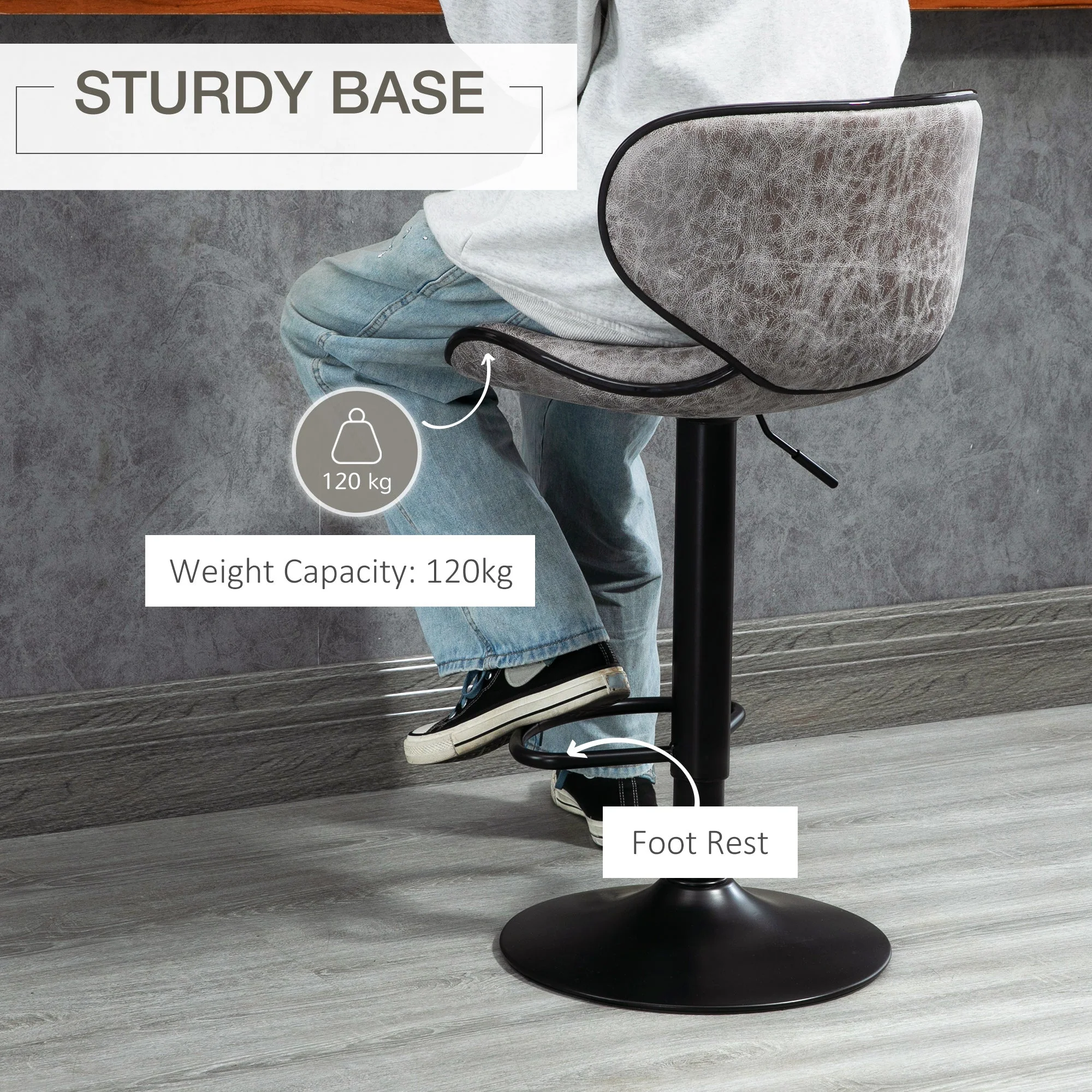 Bar Stool Set of 2 Microfiber Cloth Adjustable Height Armless Chairs with Swivel Seat - Image 6