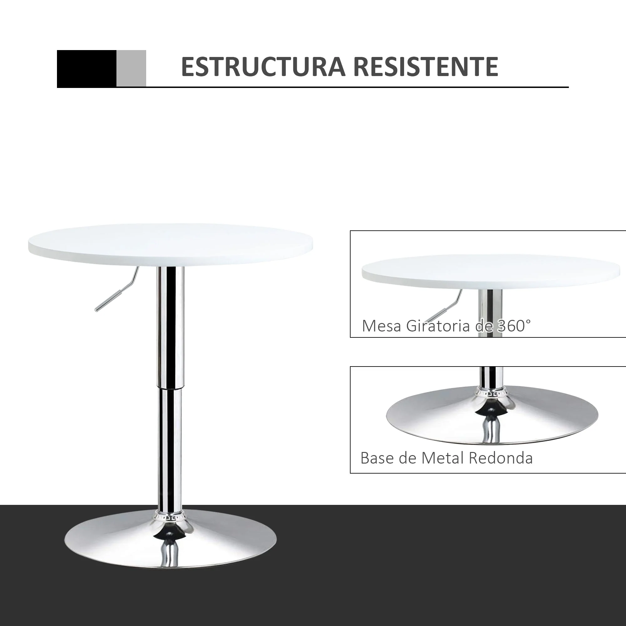Bar Table ?60cm Adjustable Height Round Bistro Table w/ Swivel Top Metal Frame Counter Surface Stylish Kitchen Conservatory White - Image 5