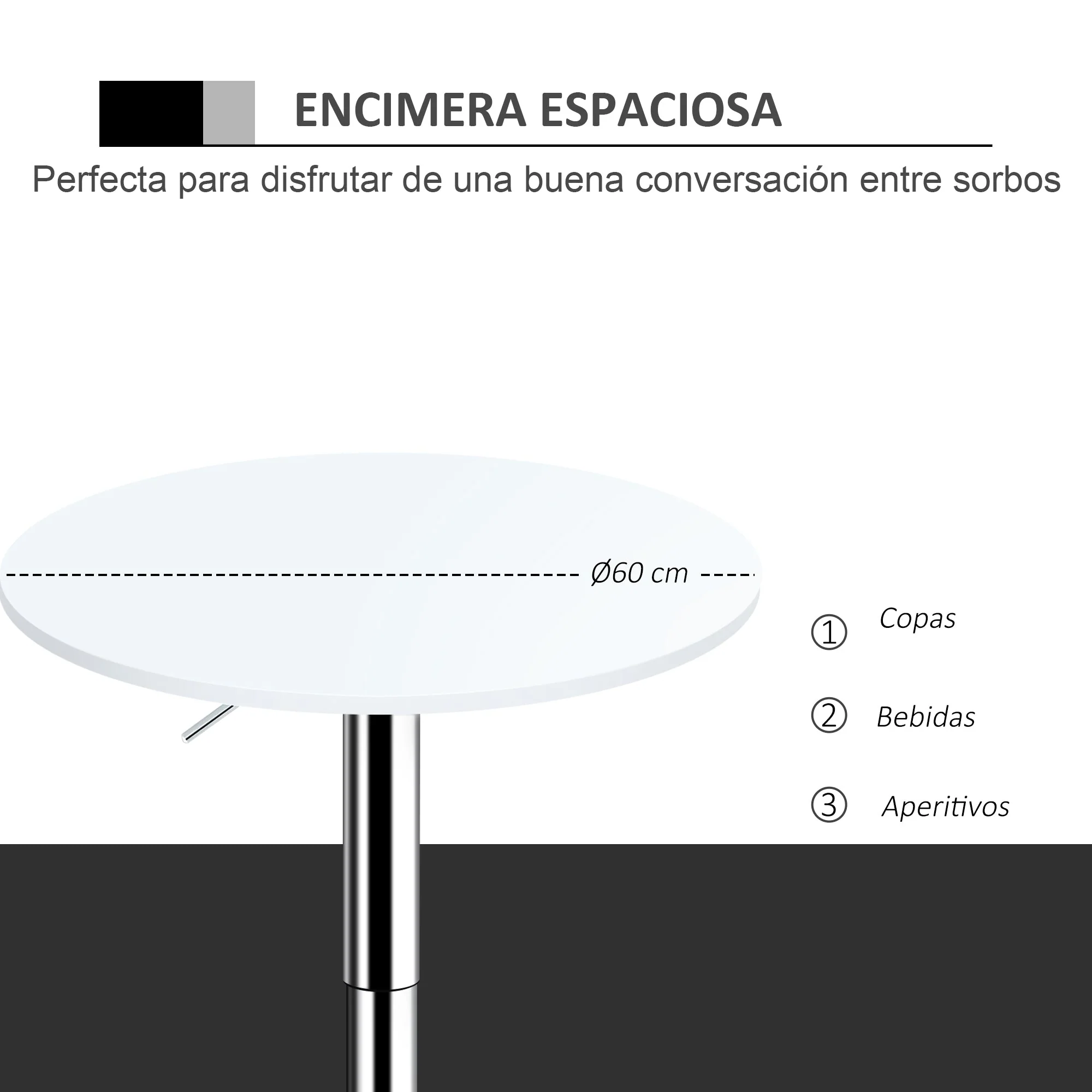 Bar Table ?60cm Adjustable Height Round Bistro Table w/ Swivel Top Metal Frame Counter Surface Stylish Kitchen Conservatory White - Image 7