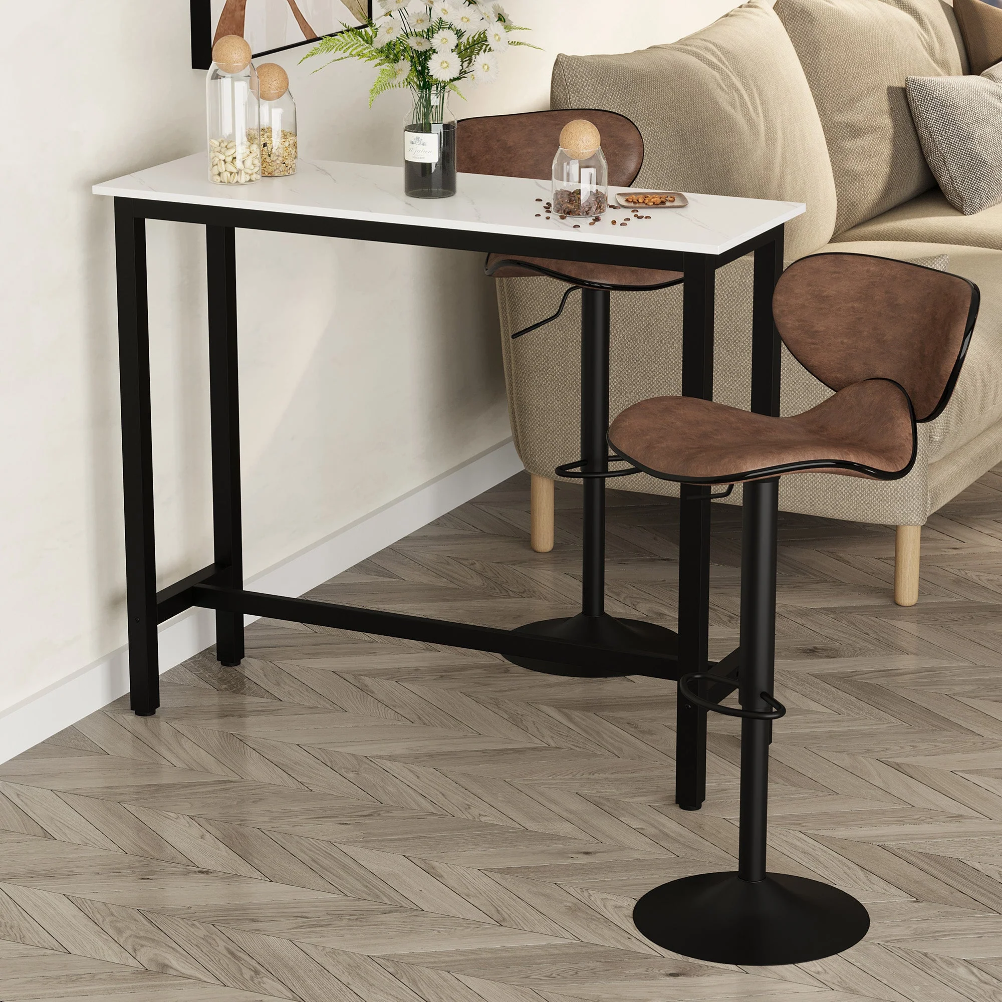 Bar Table Breakfast Marble Grain Dining Table Coffee Table with Adjustable Footpads - Image 2
