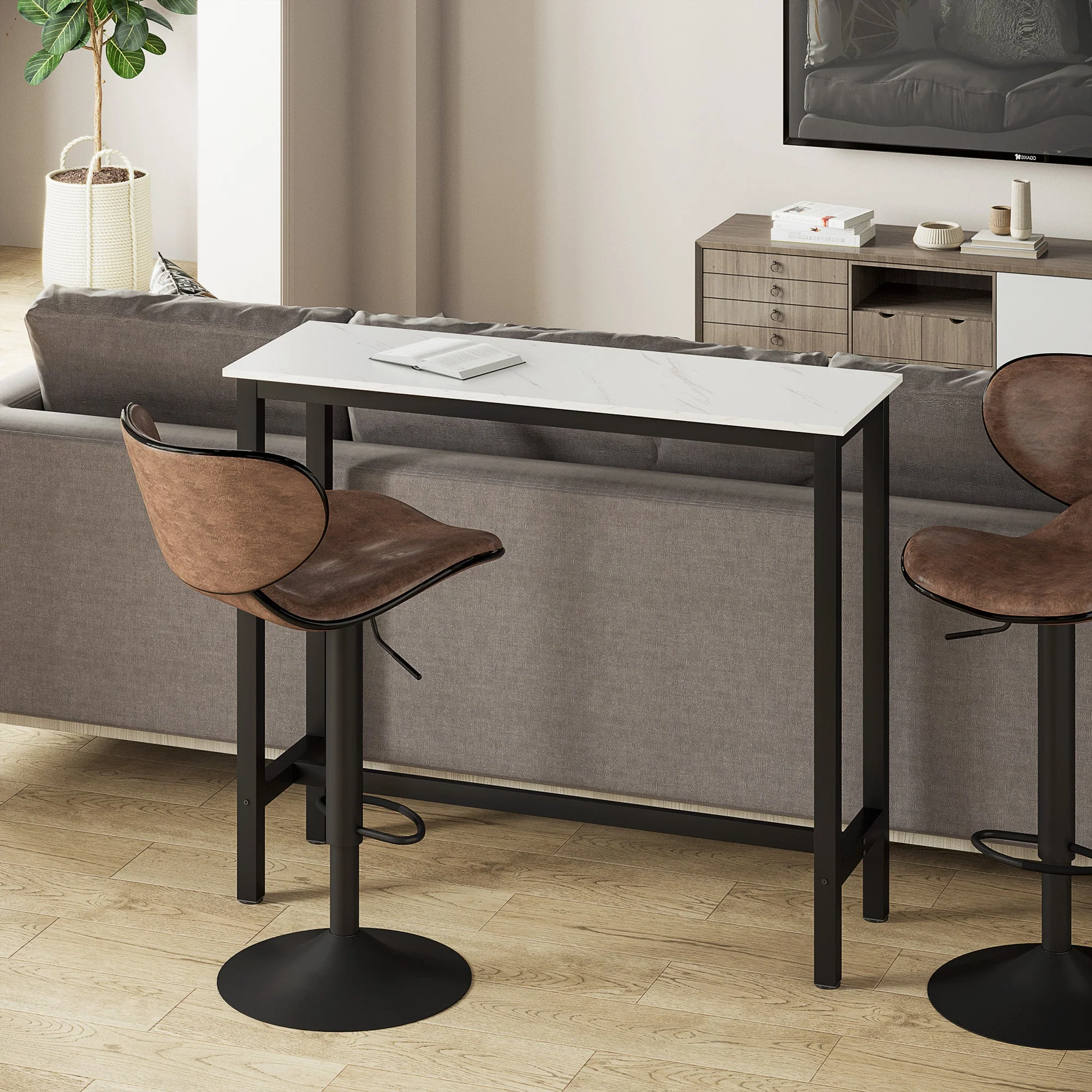 Bar Table Breakfast Marble Grain Dining Table Coffee Table with Adjustable Footpads - Image 4