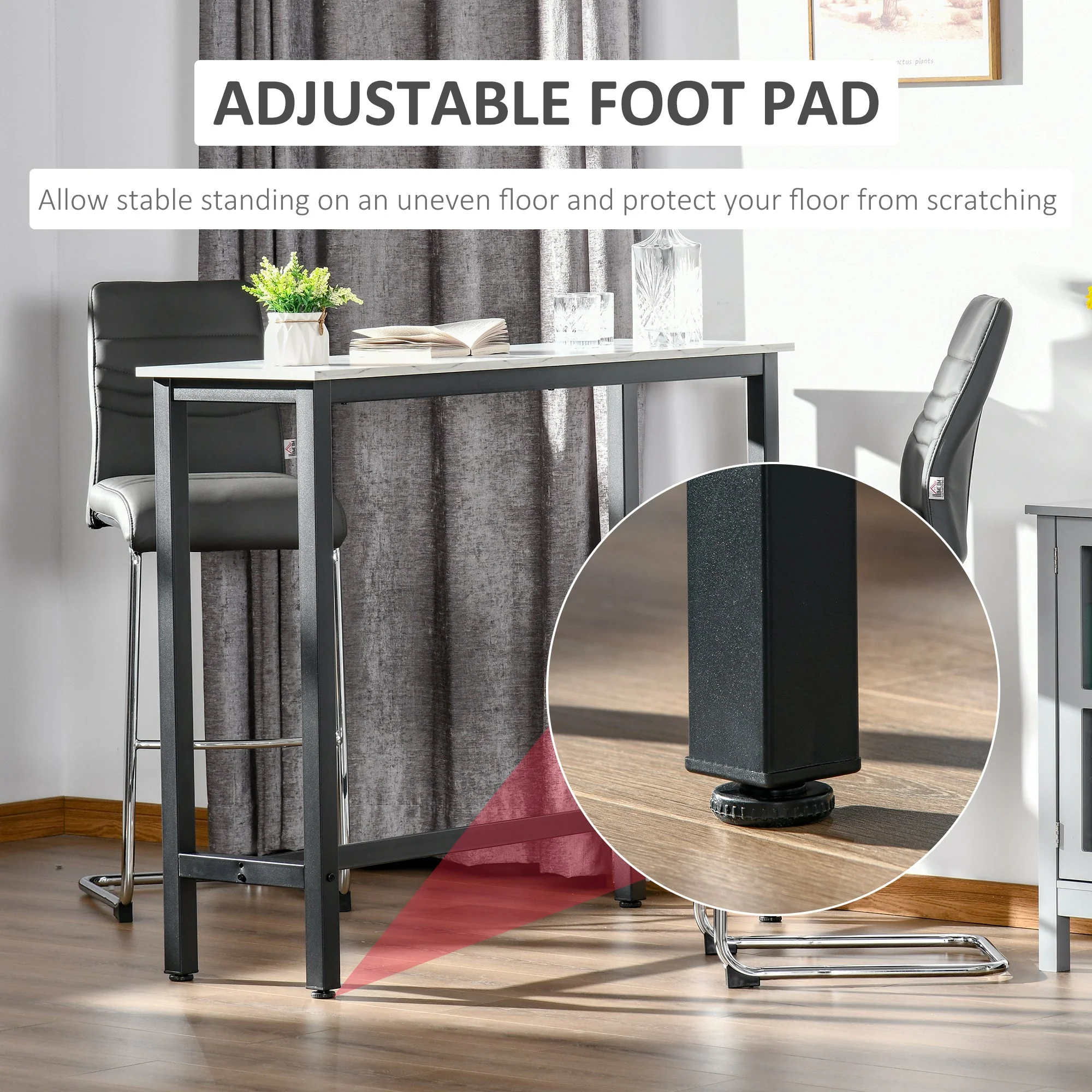 Bar Table Breakfast Marble Grain Dining Table Coffee Table with Adjustable Footpads - Image 6
