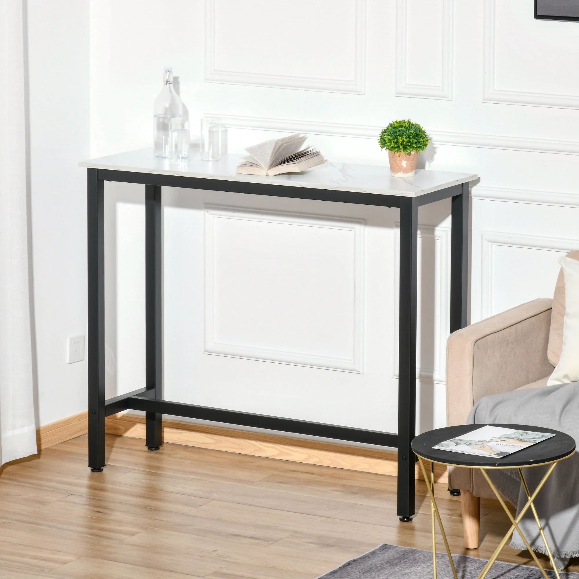 Bar Table Breakfast Marble Grain Dining Table Coffee Table with Adjustable Footpads - Image 8