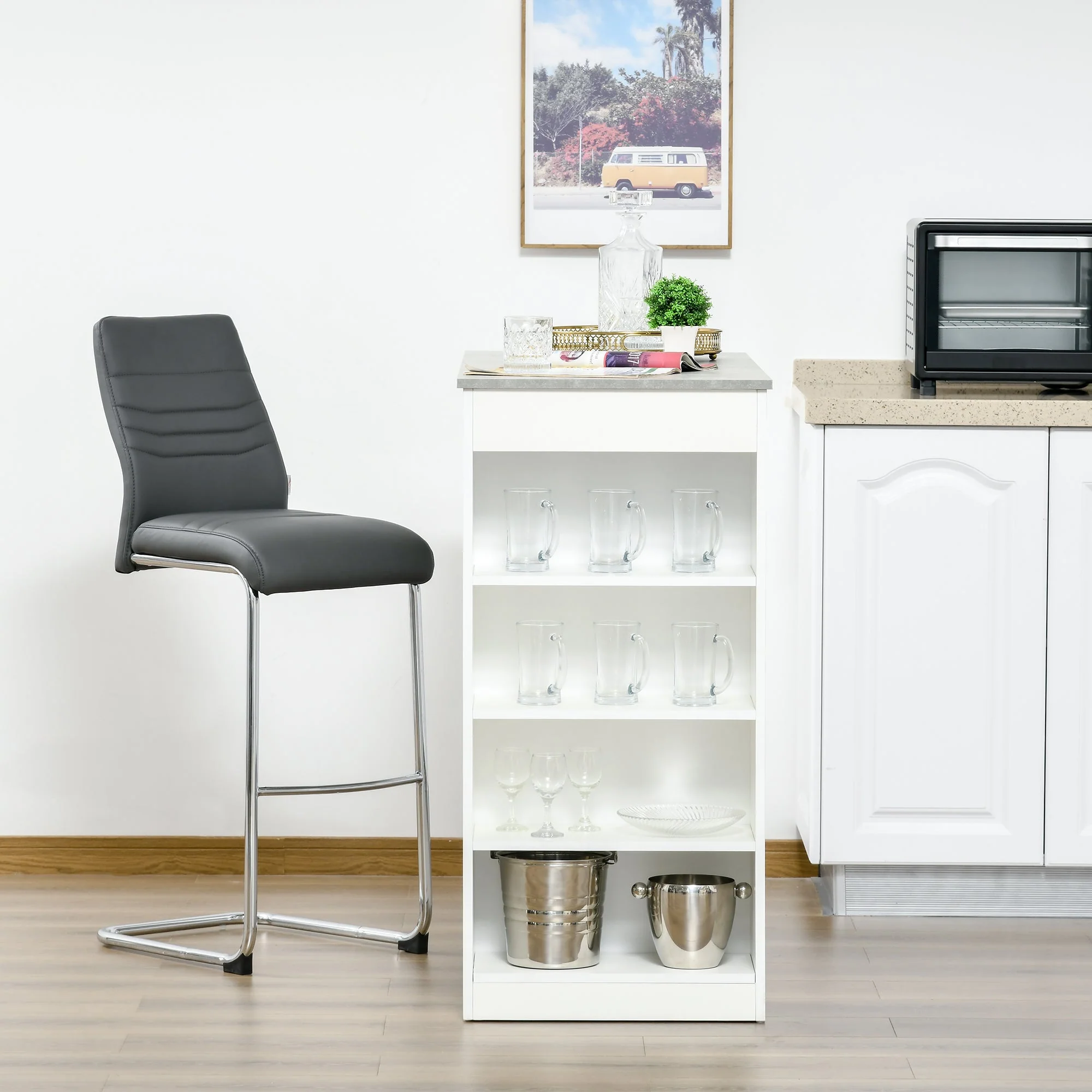 Bar Table Coffee Table Kitchen Dining Table with 4-Tier Storage Shelf for Kitchen - Image 6