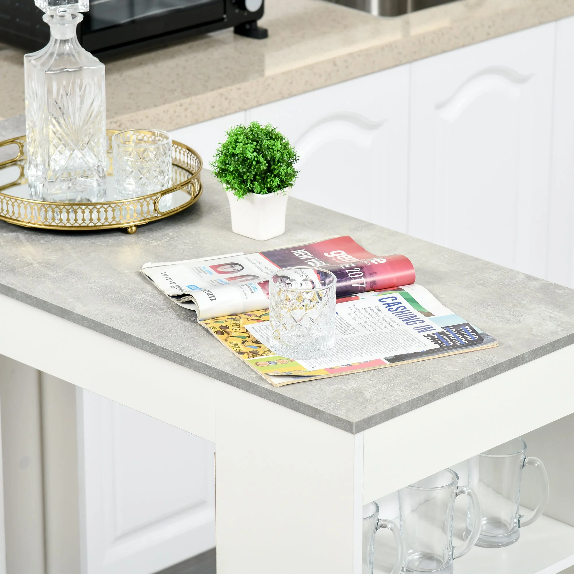 Bar Table Coffee Table Kitchen Dining Table with 4-Tier Storage Shelf for Kitchen - Image 7