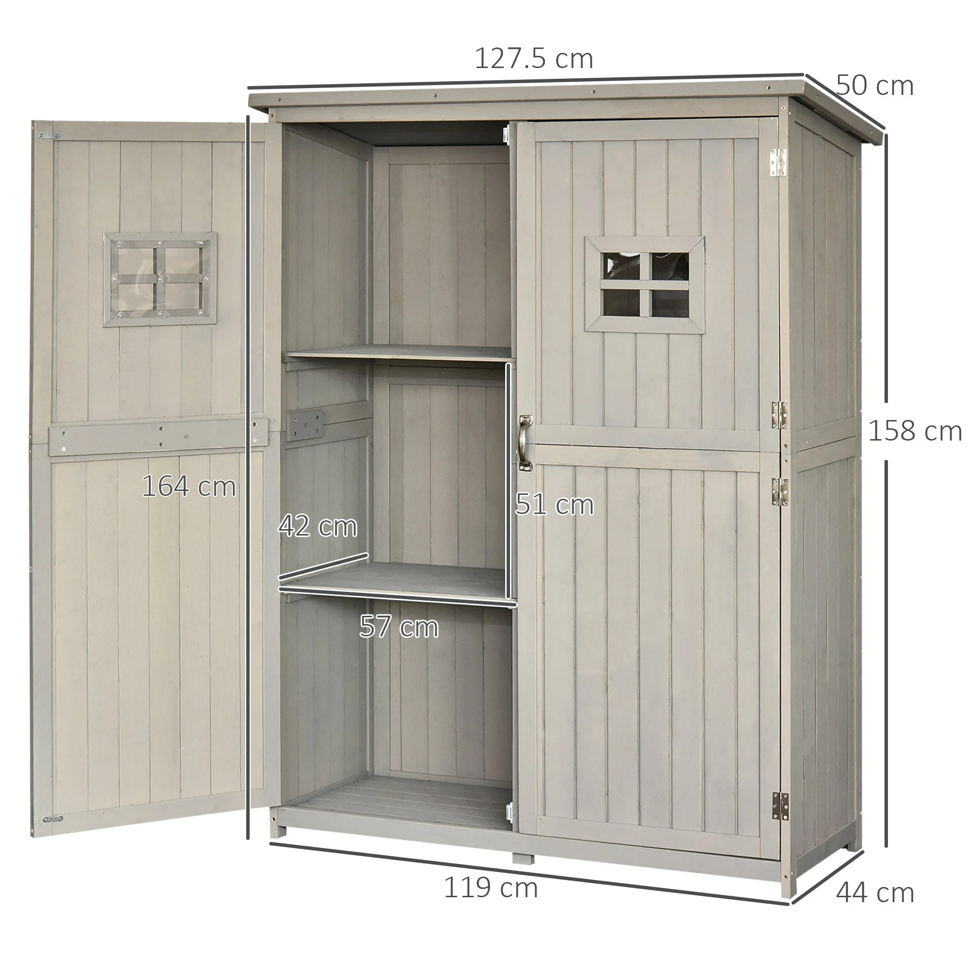 Barn 164cm Double Door Pent Garden Store Two Window Fir Wood Grey by Steadfast - Image 3