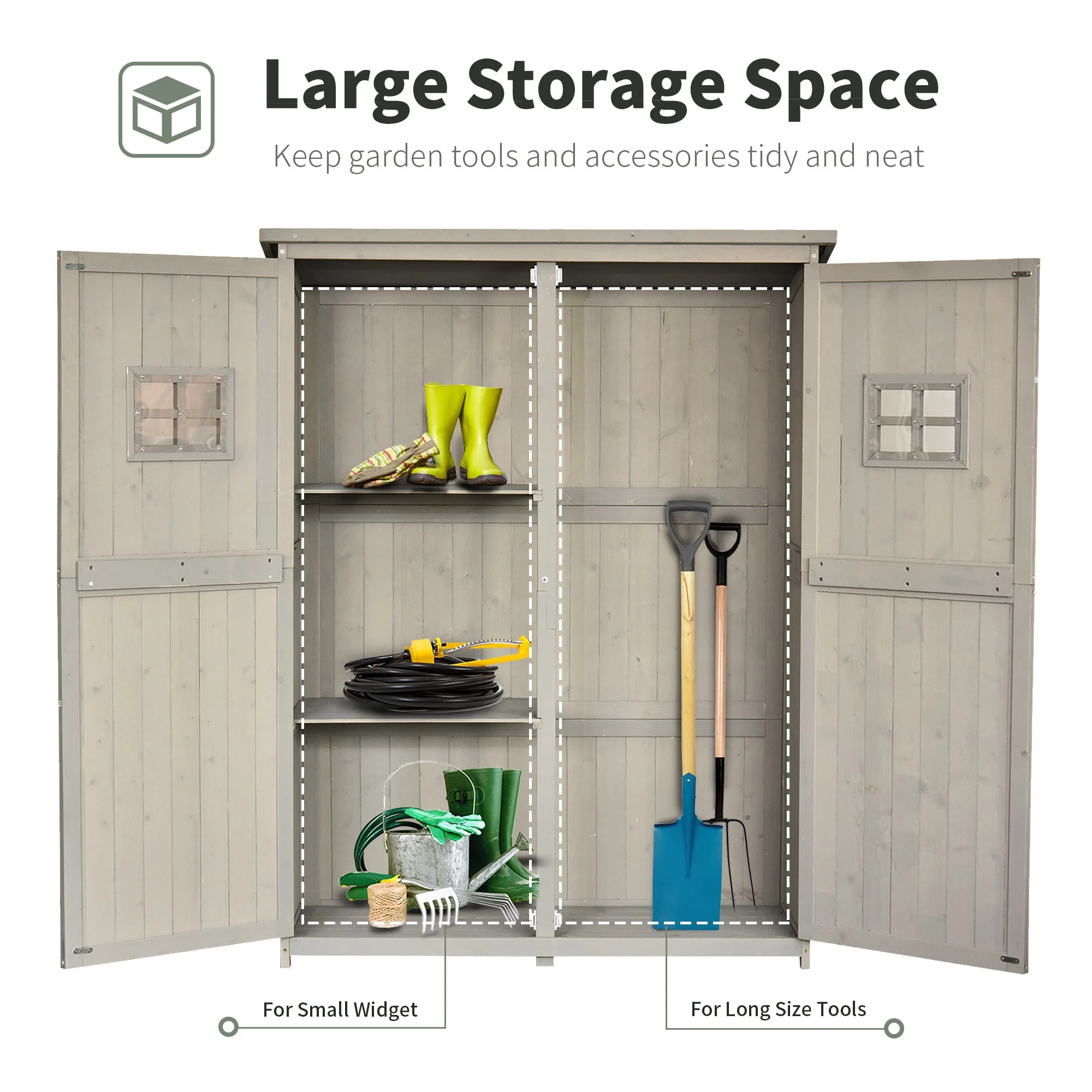 Barn 164cm Double Door Pent Garden Store Two Window Fir Wood Grey by Steadfast - Image 5