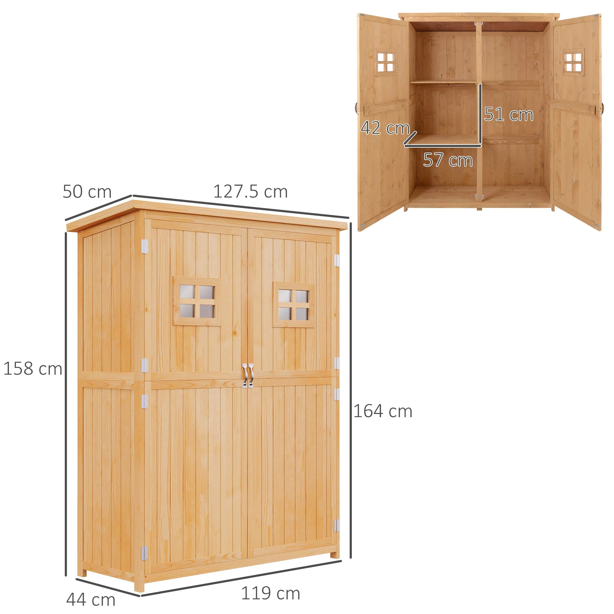 Barn 164cm Double Door Pent Garden Store Two Window Fir Wood Natural by Steadfast - Image 3