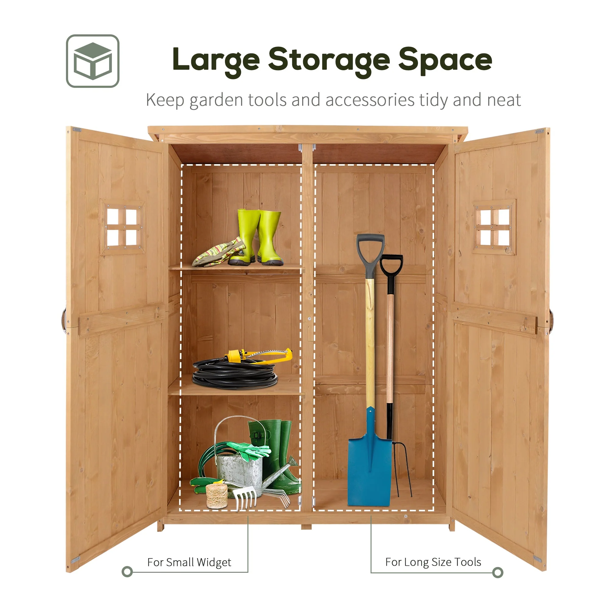 Barn 164cm Double Door Pent Garden Store Two Window Fir Wood Natural by Steadfast - Image 5