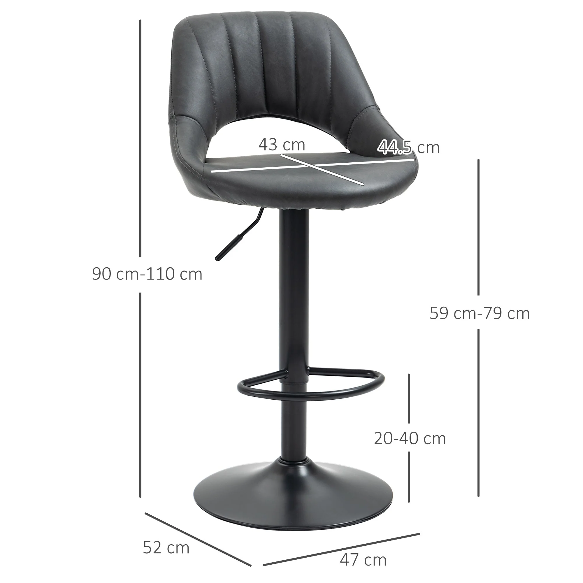 Barstools Set of 2 Adjustable Swivel Height Gas Lift PU Leather Counter Chairs with Footrest - Image 3