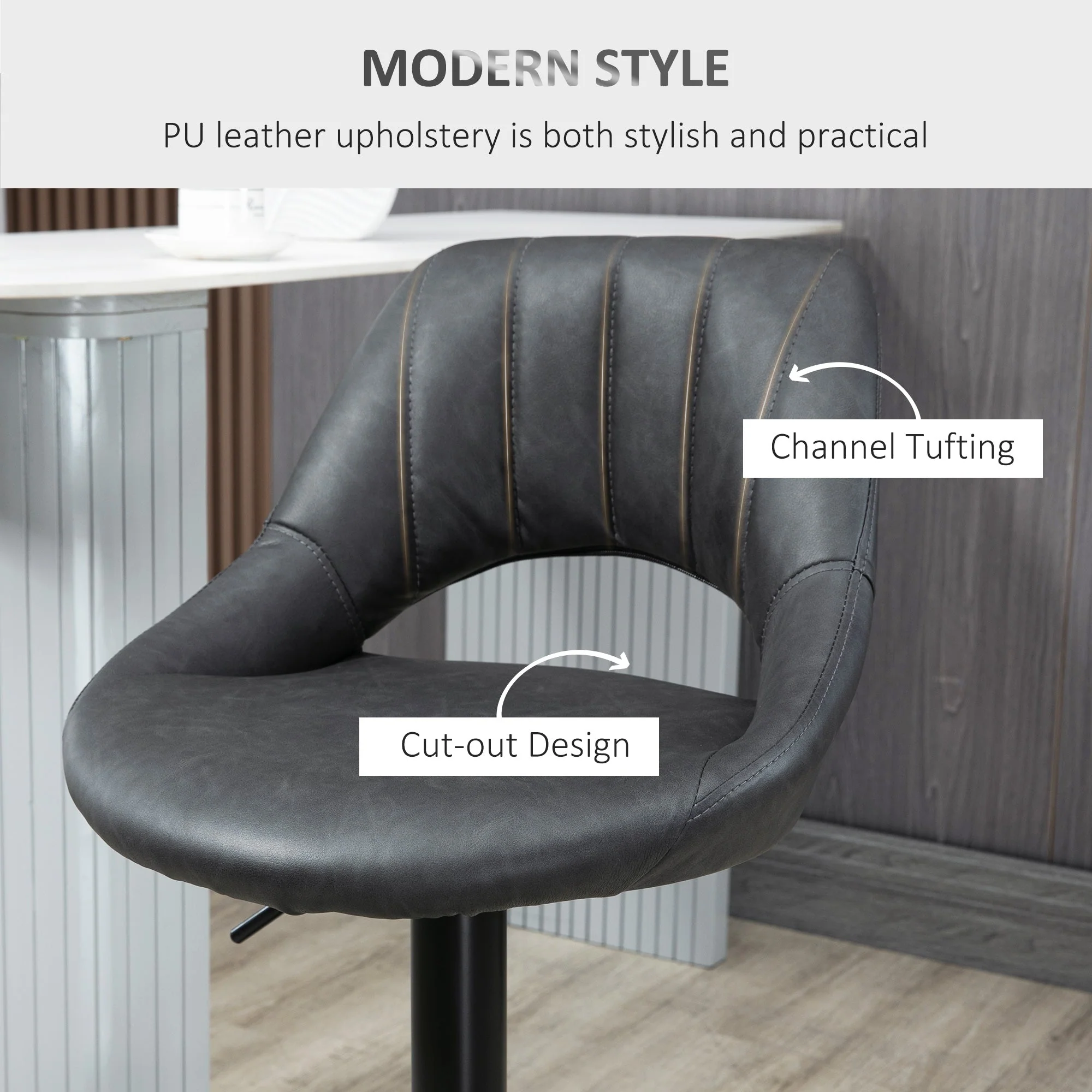 Barstools Set of 2 Adjustable Swivel Height Gas Lift PU Leather Counter Chairs with Footrest - Image 7