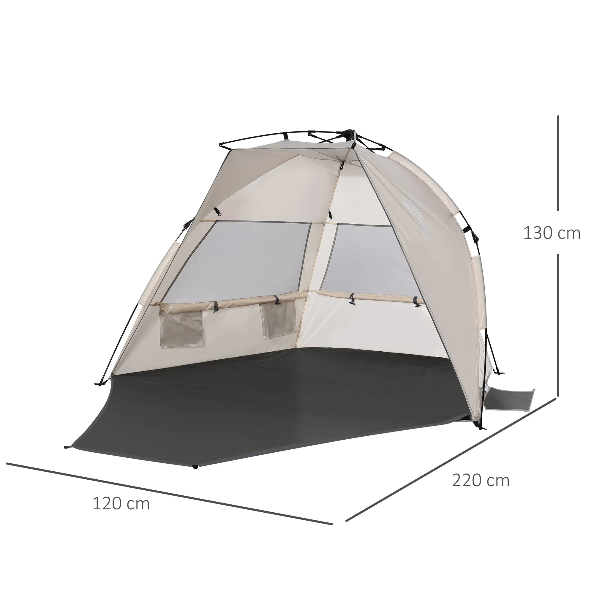 Beach Tent for 1-2 Person Pop-up Design with 3 Mesh Windows & Carrying Bag Cream - Image 3