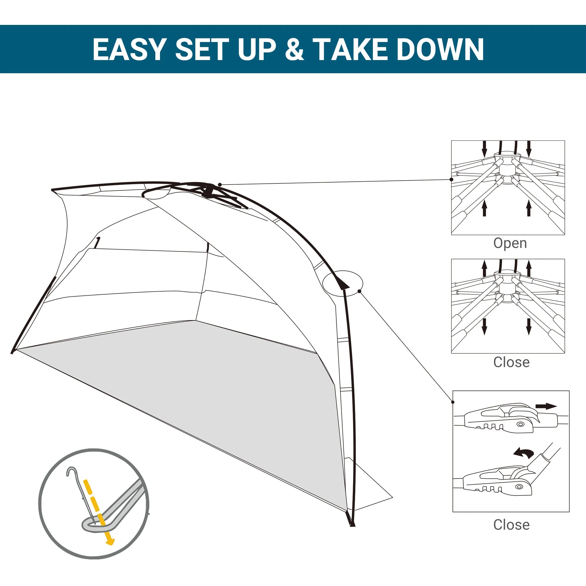 Beach Tent for 1-2 Person Pop-up Design with 3 Mesh Windows & Carrying Bag Cream - Image 4