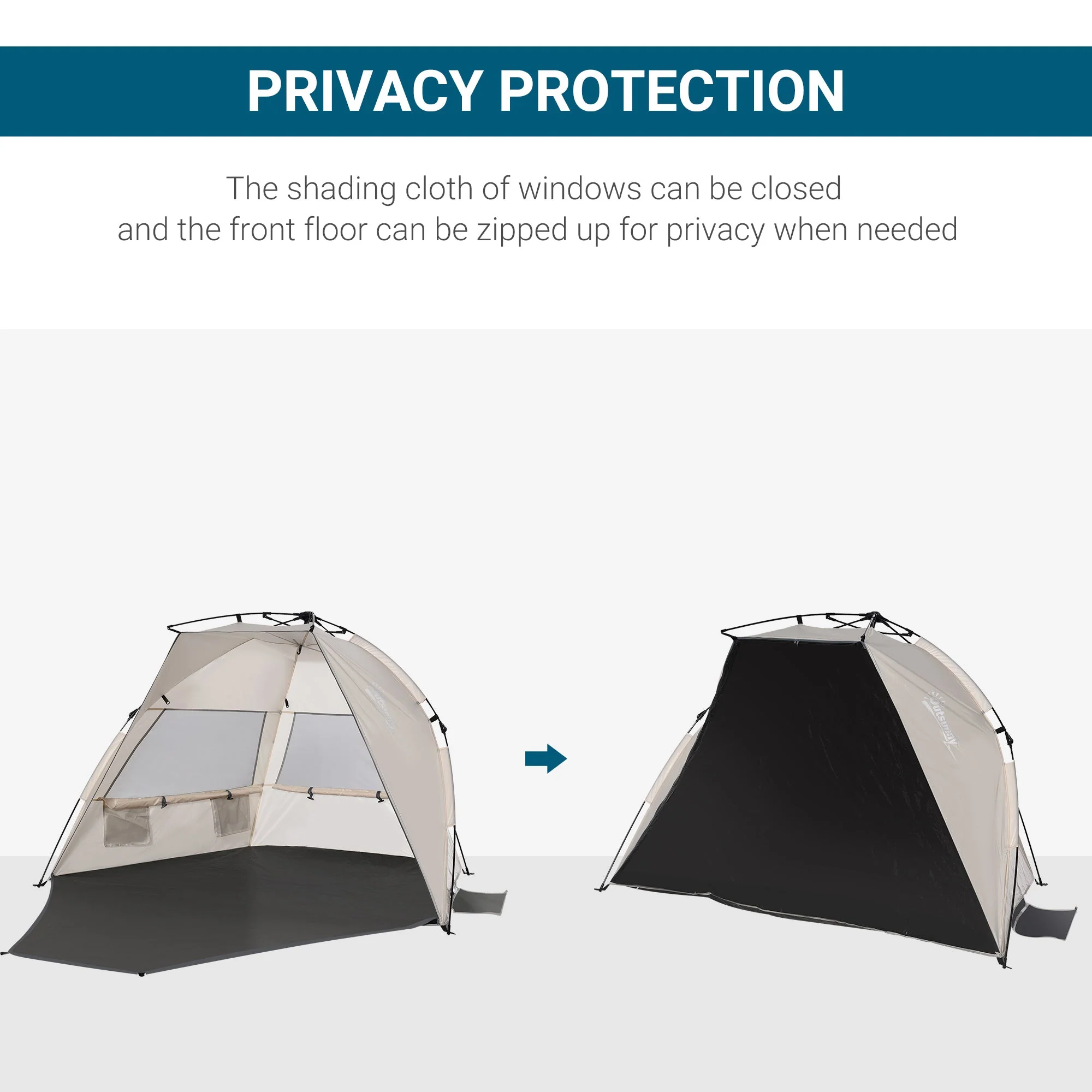 Beach Tent for 1-2 Person Pop-up Design with 3 Mesh Windows & Carrying Bag Cream - Image 5