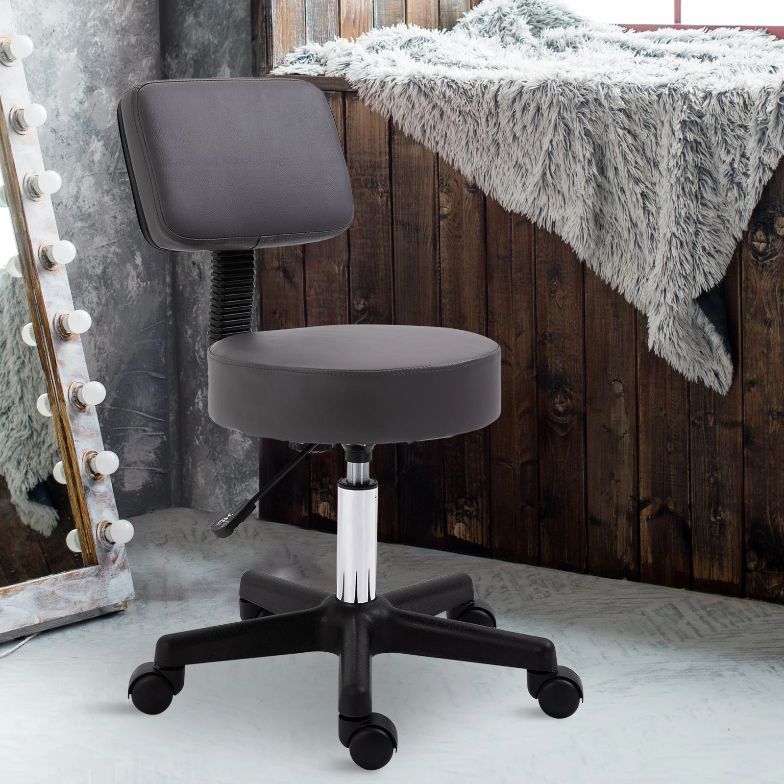 Beautician's Swivel Salon Chair w/ Padded Seat Back 5 Wheels Adjustable Height Salon Hairdressers Tattoo Spa Rolling Cushion Professional Grey - Image 2