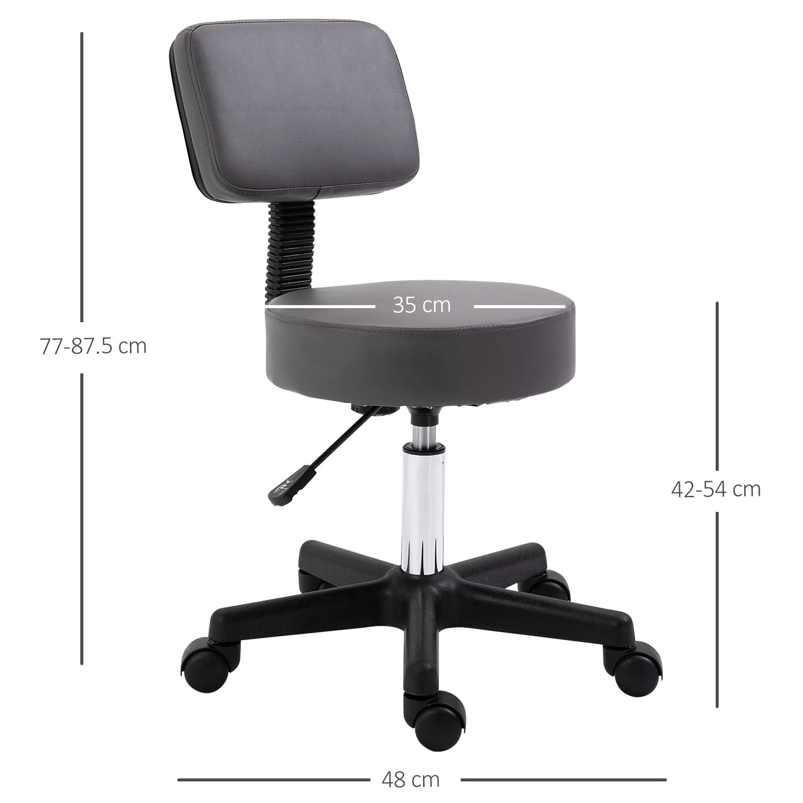 Beautician's Swivel Salon Chair w/ Padded Seat Back 5 Wheels Adjustable Height Salon Hairdressers Tattoo Spa Rolling Cushion Professional Grey - Image 3