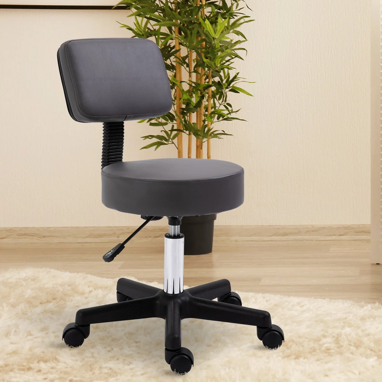 Beautician's Swivel Salon Chair w/ Padded Seat Back 5 Wheels Adjustable Height Salon Hairdressers Tattoo Spa Rolling Cushion Professional Grey - Image 9